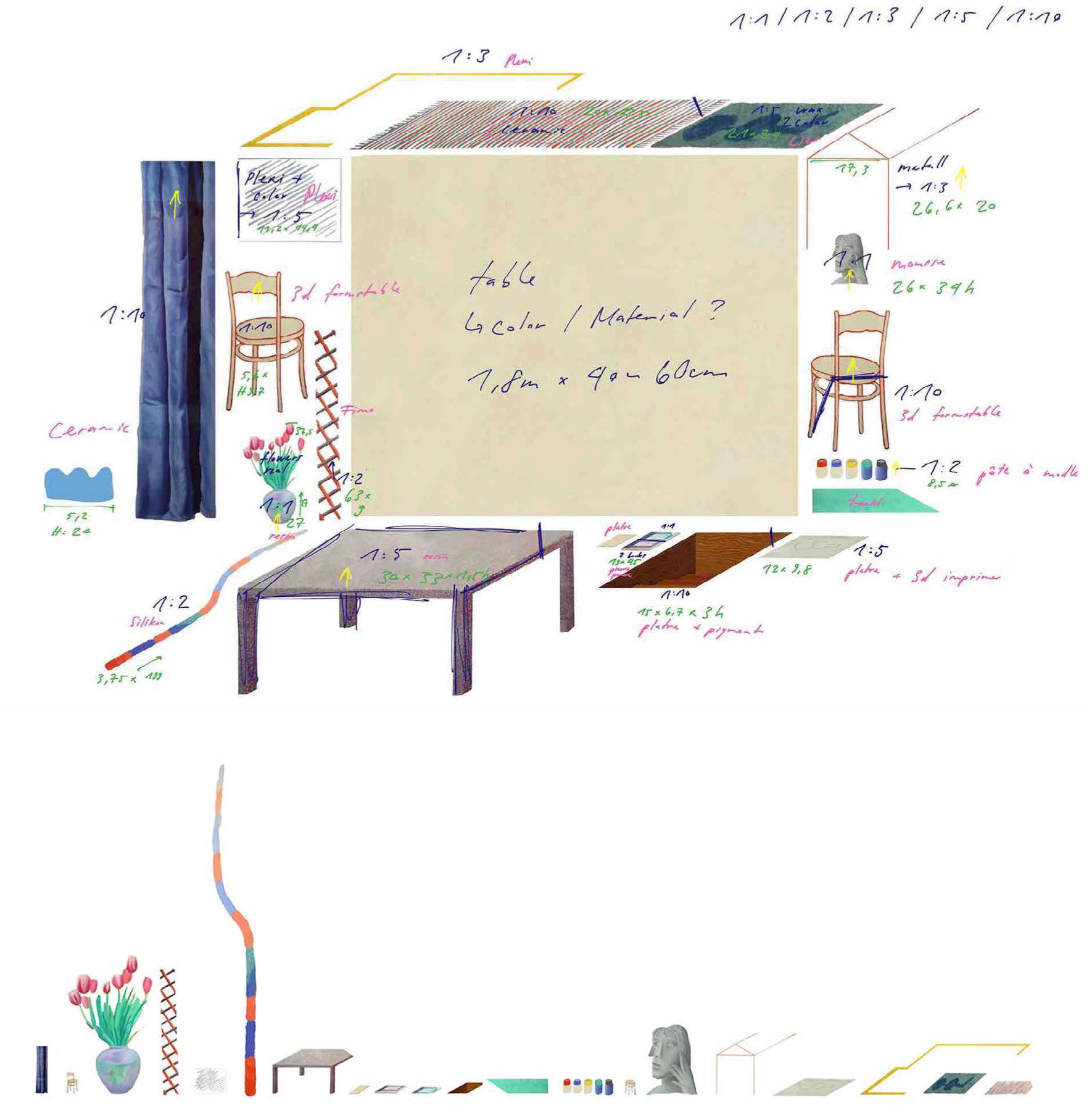 Inventory of objects with their new materials and scales