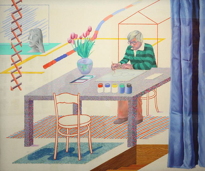 Self-portrait with blue guitar, 1977, oil on canvas, David Hockney