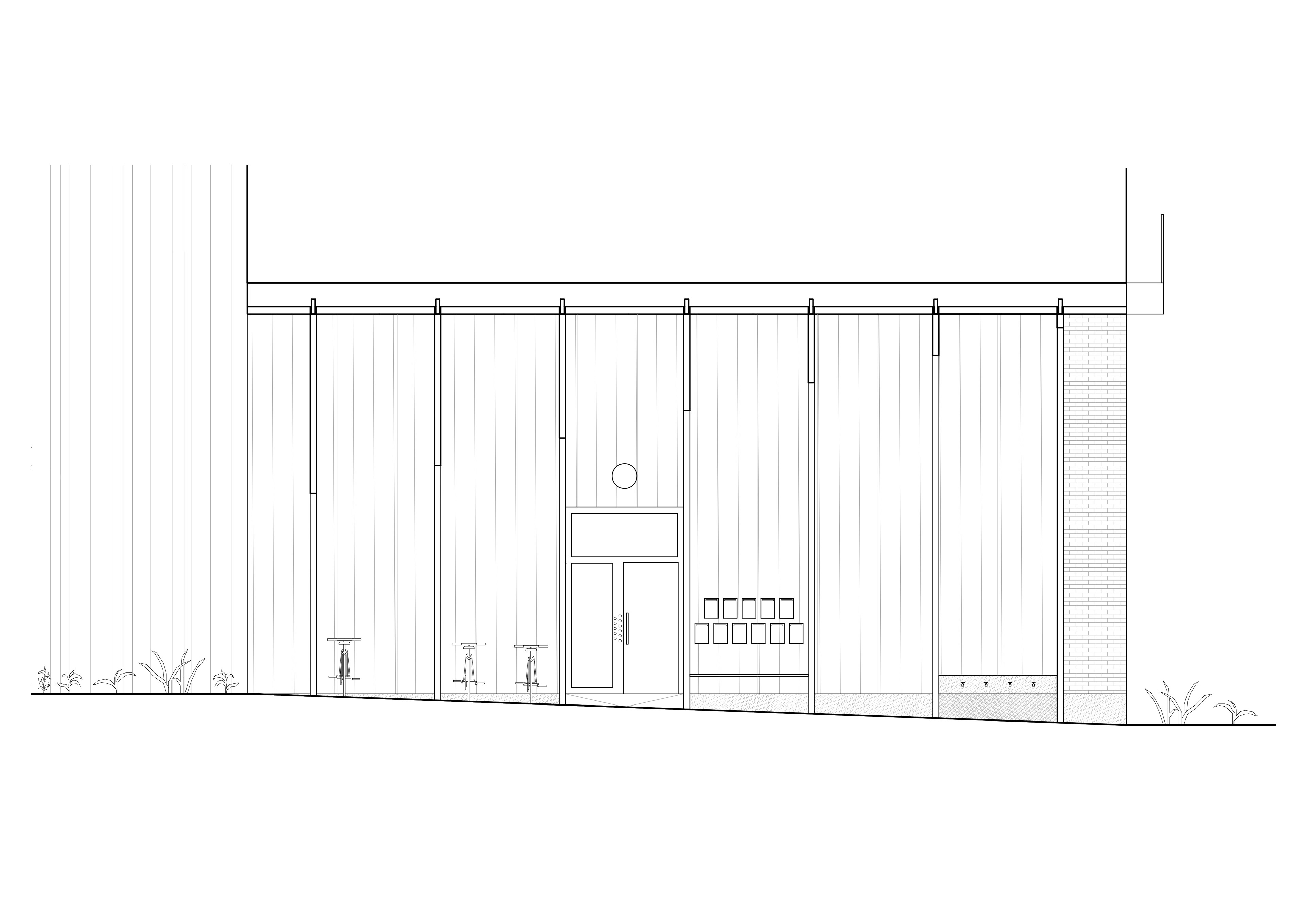 Section on the entrance hall side