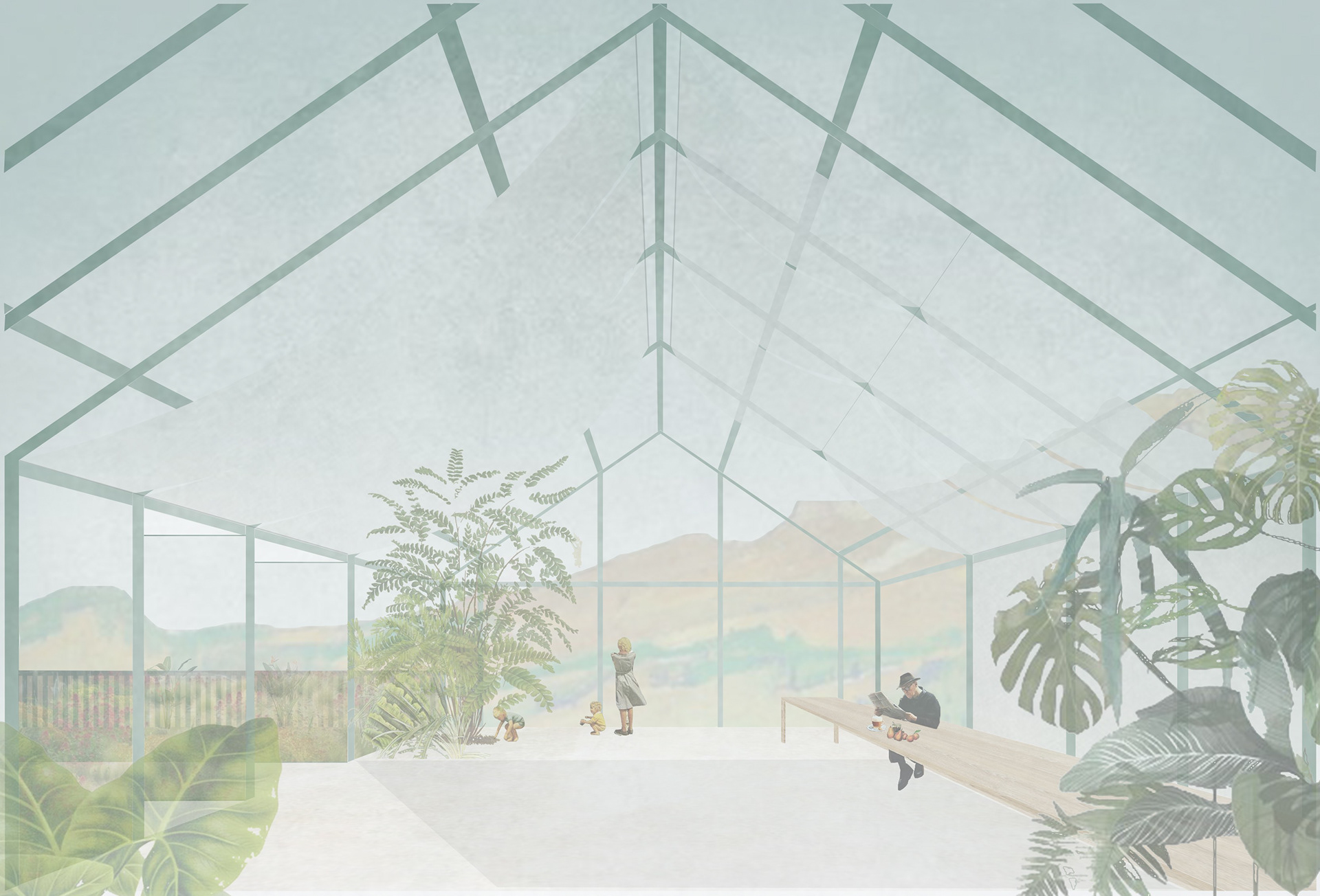 Rooftop greenhouse, café and meditation space