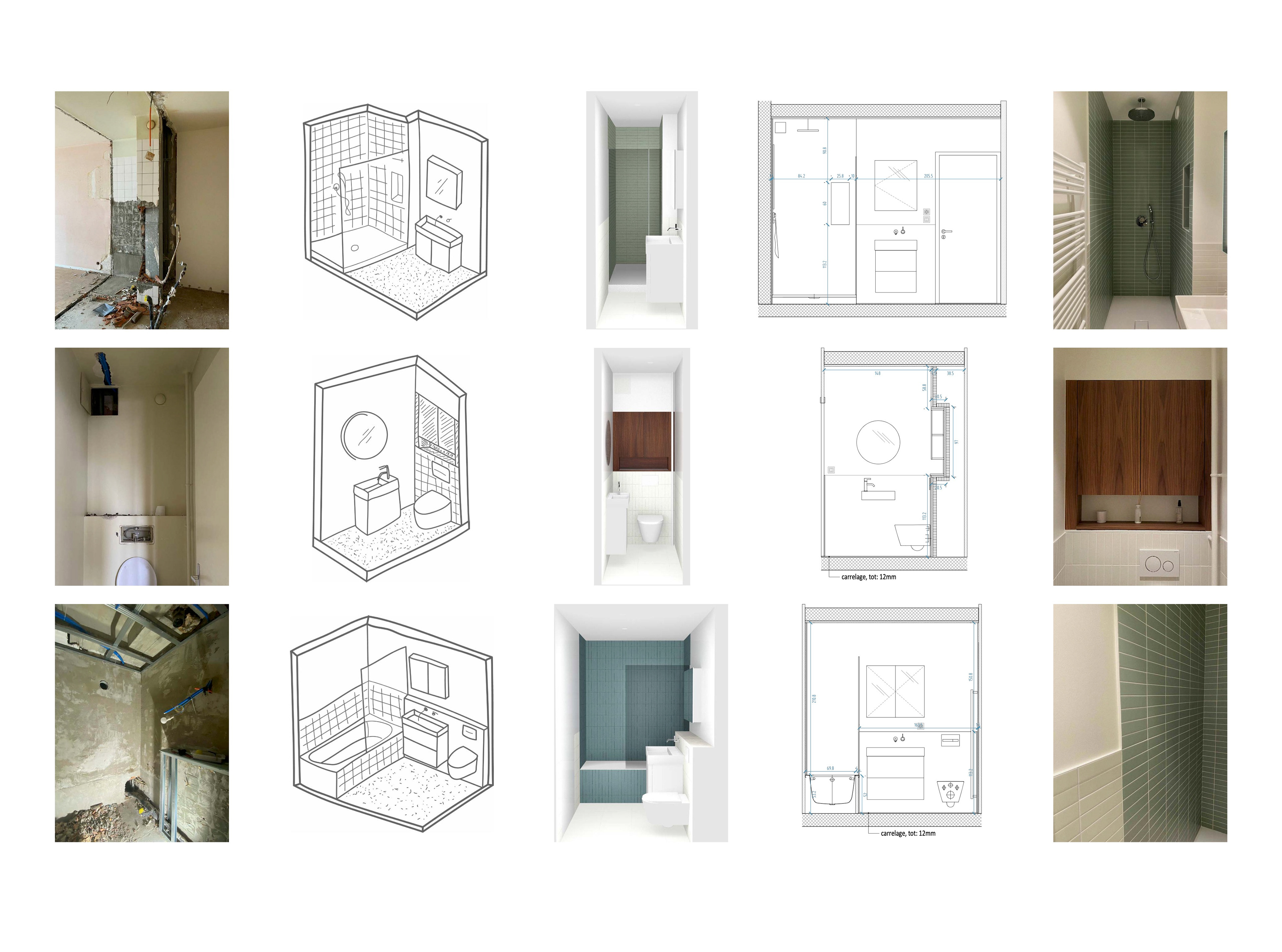 Bathroom timeline: start of construction work, concept sketches, choice of materials, execution drawings and completion