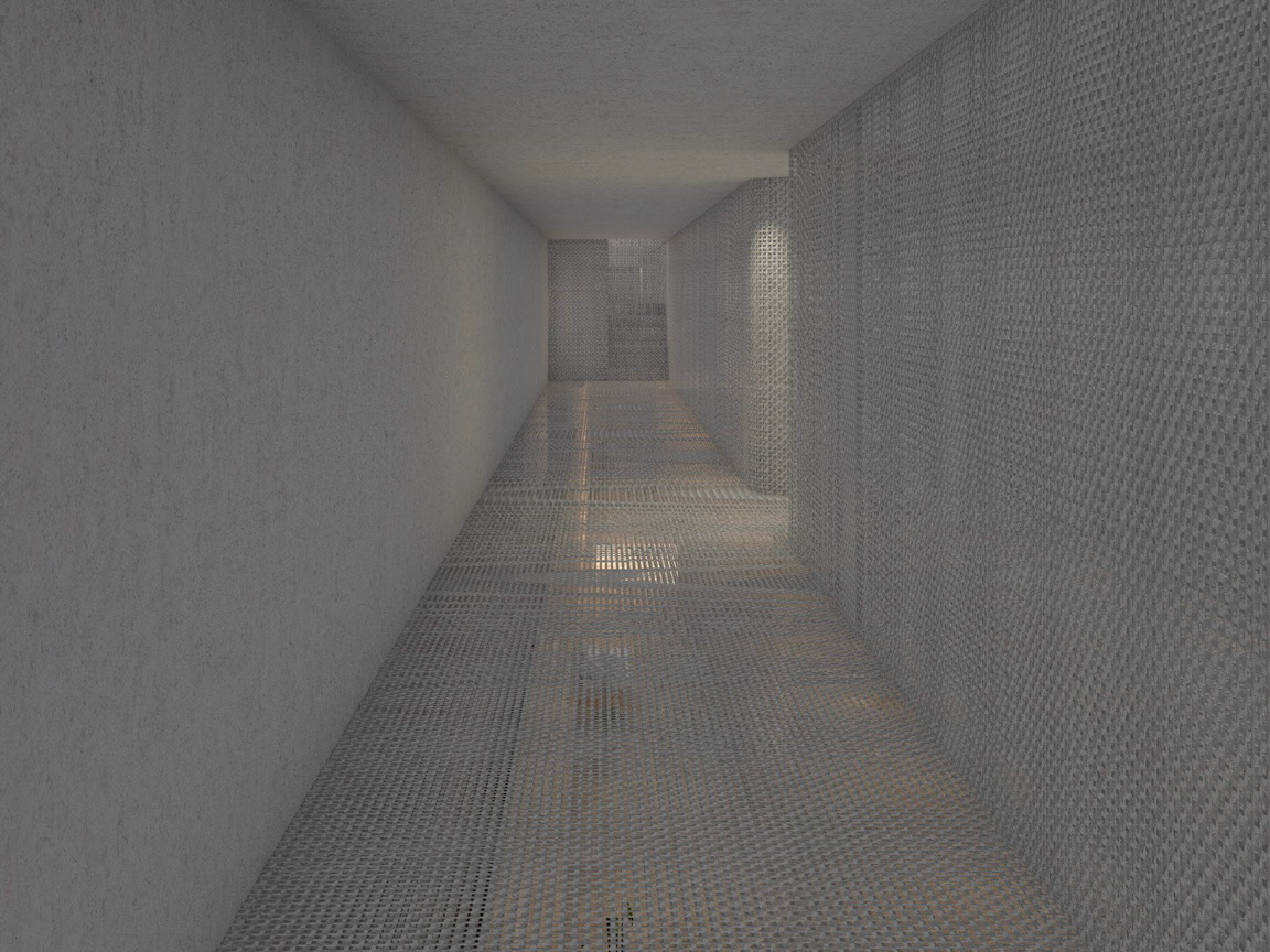 Corridor in the ventilation duct - Made of a metal grid that lets the air flow into the floor below