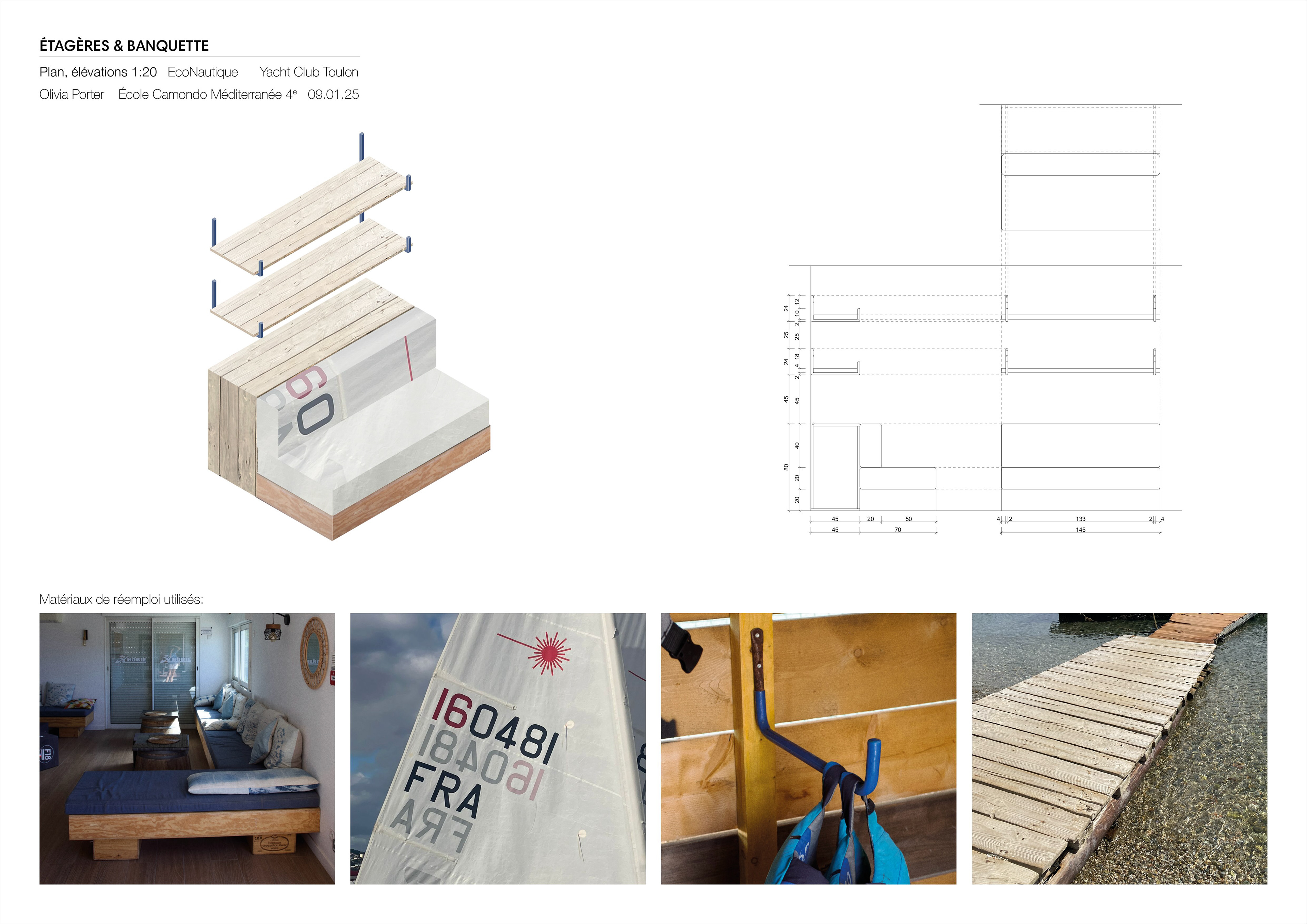 Creation of re-used furniture and fragments of existing materials used to make the new furniture.
