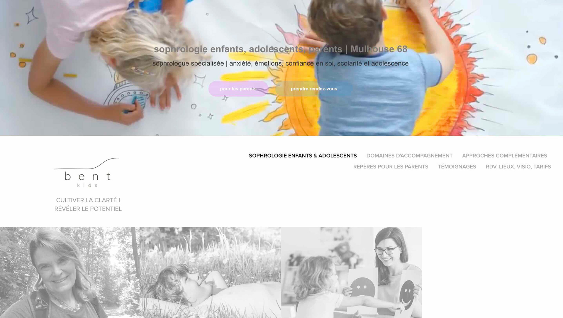 Aperçu du site Sophro.kids consacré à l’accompagnement des enfants, adolescents et parents