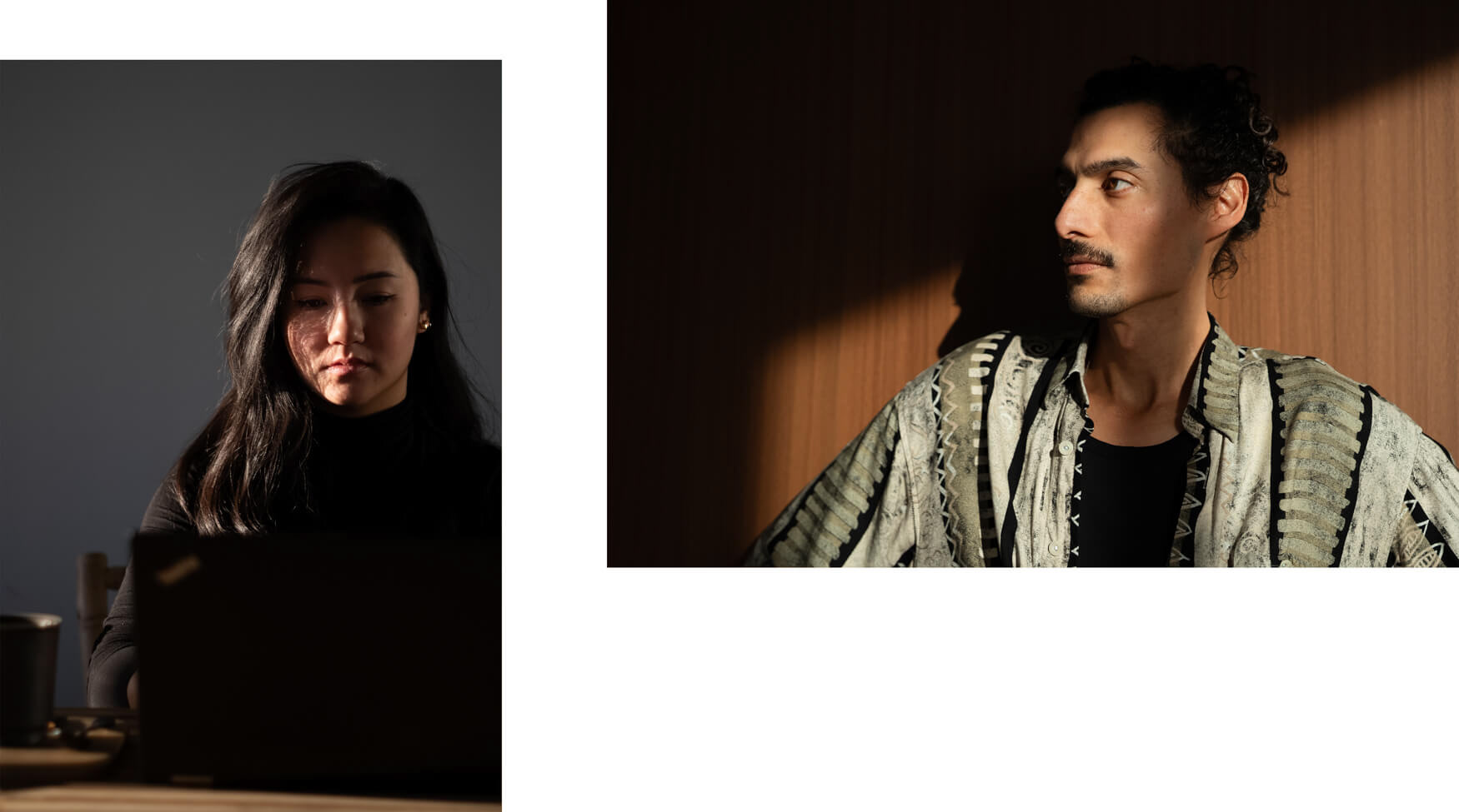 Beispiel echter Fotos von Philipp Eigner. Echte Personen in natürlichem indoor Licht mit dunklen Schatten.