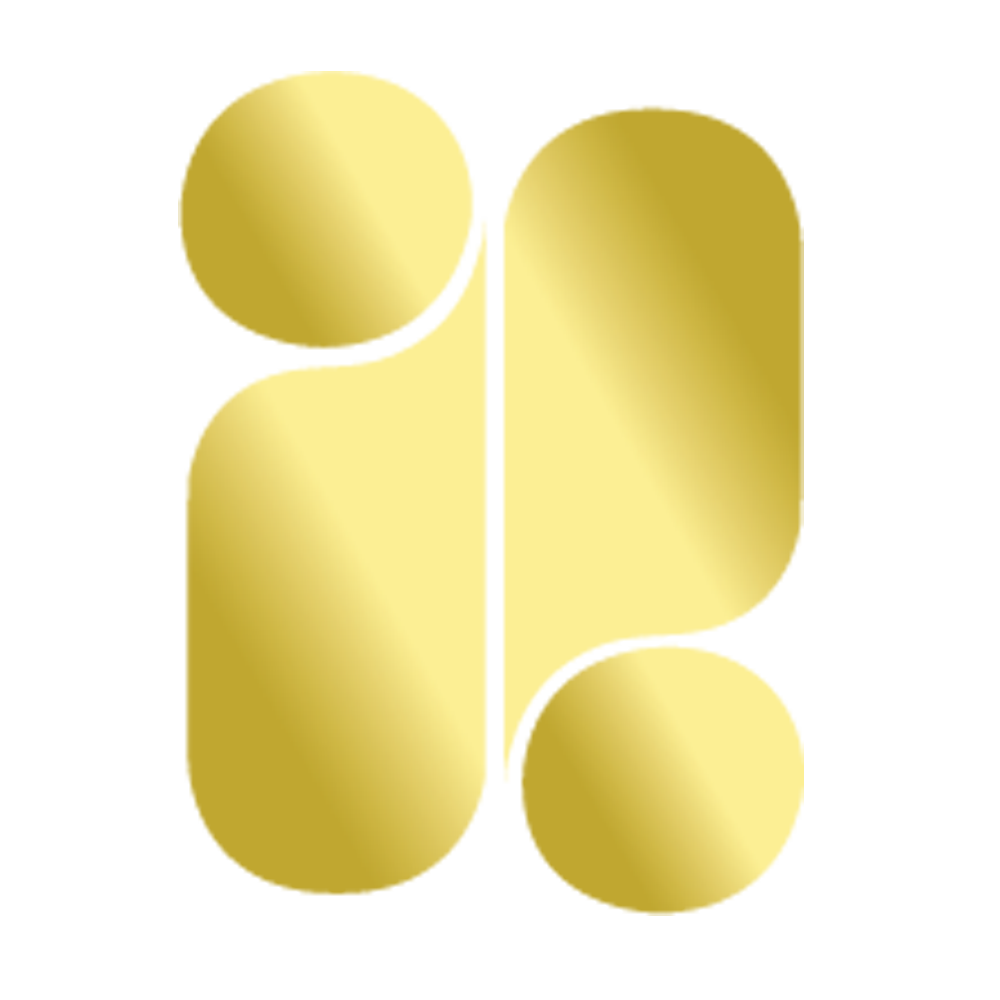 The Gold Ikon. An abstract lower case i and ! in a gold gradient