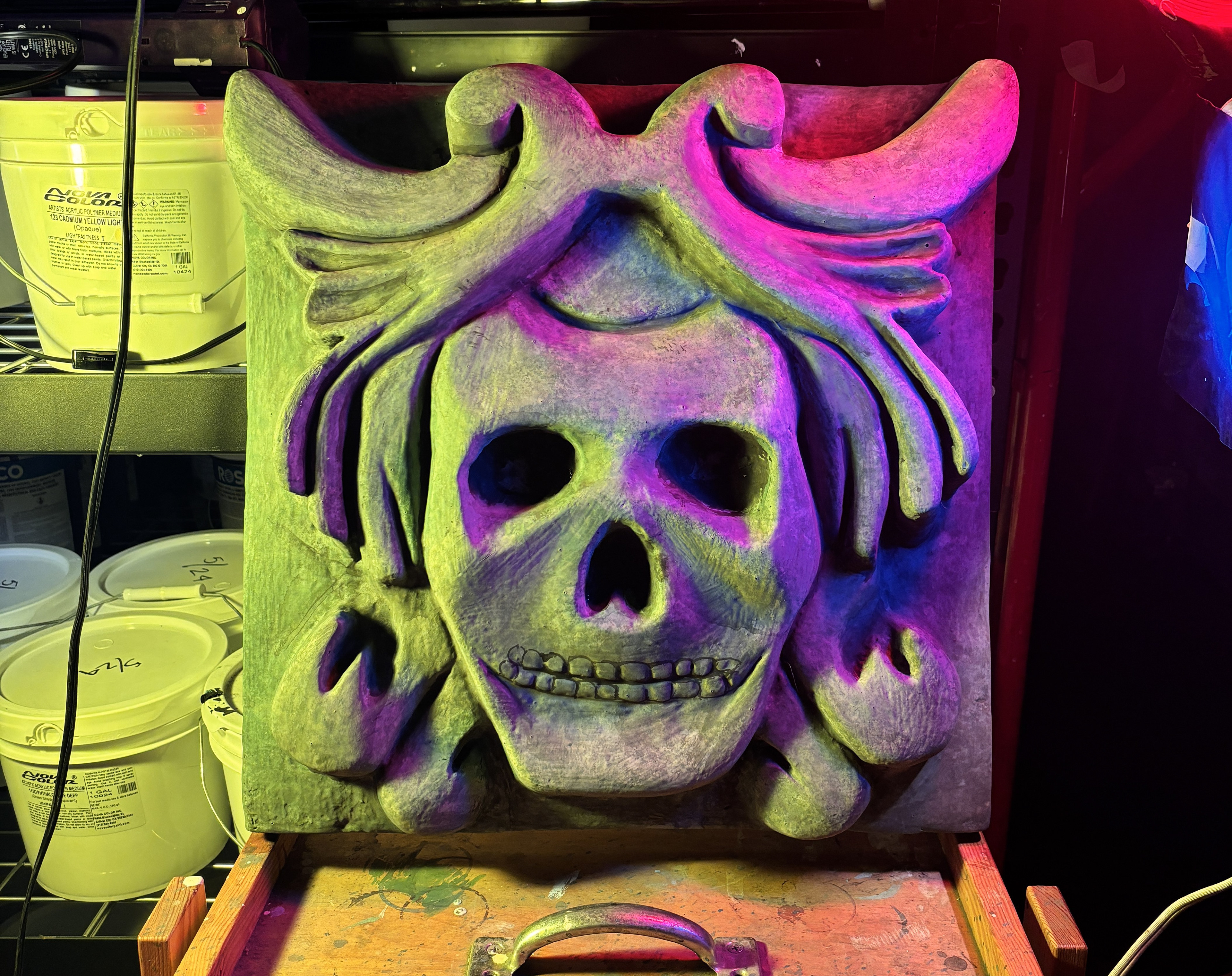 Bas Relief:  Eps Foam 18" x 18" . Foam Carving with a hard coat of Aqua resin. 