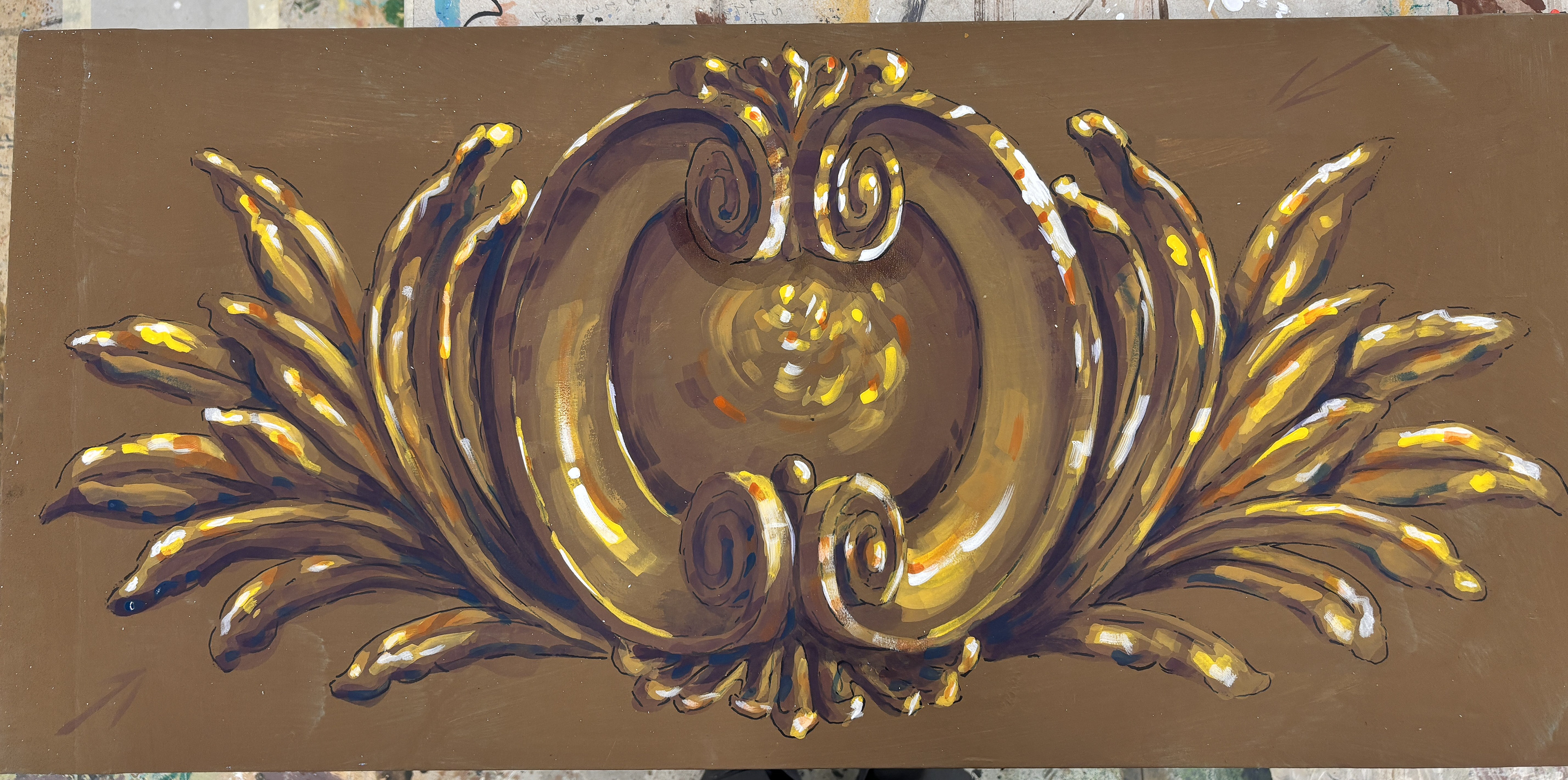 2'x3' Muslin Canvas Gold Cartouche