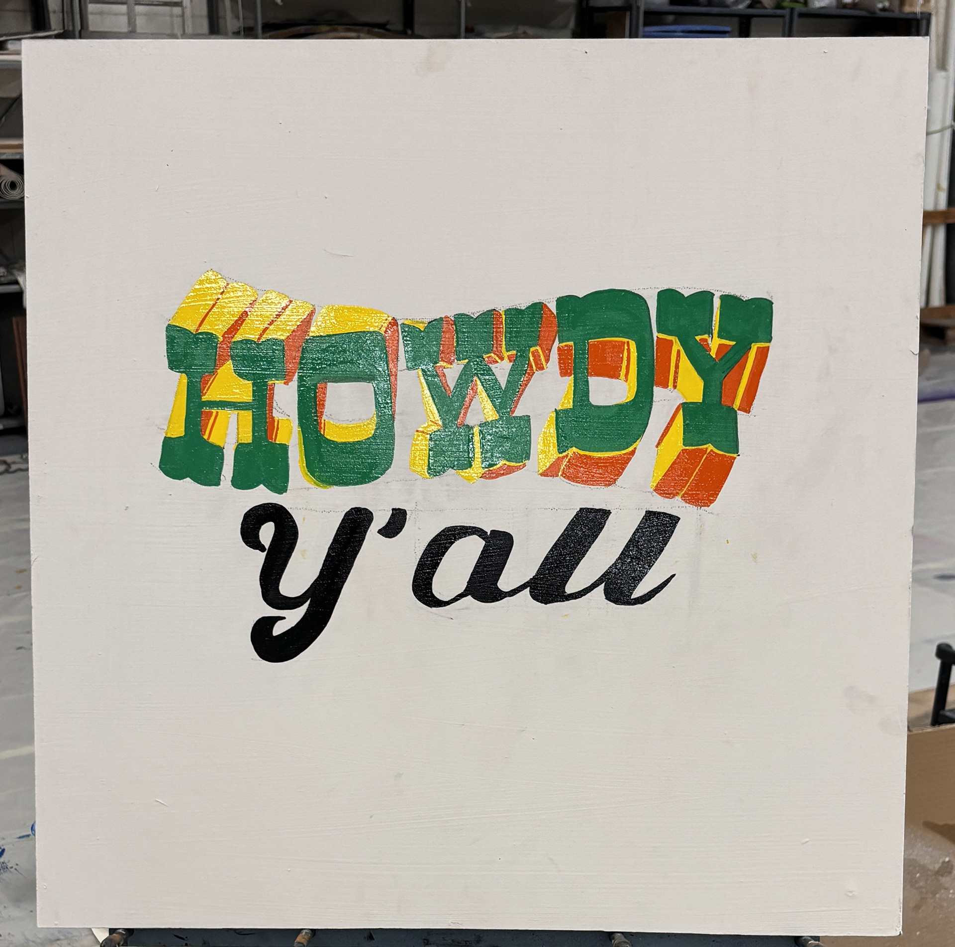 2' x 2' MDF With Acrylic base. Letters made with Oneshot paint