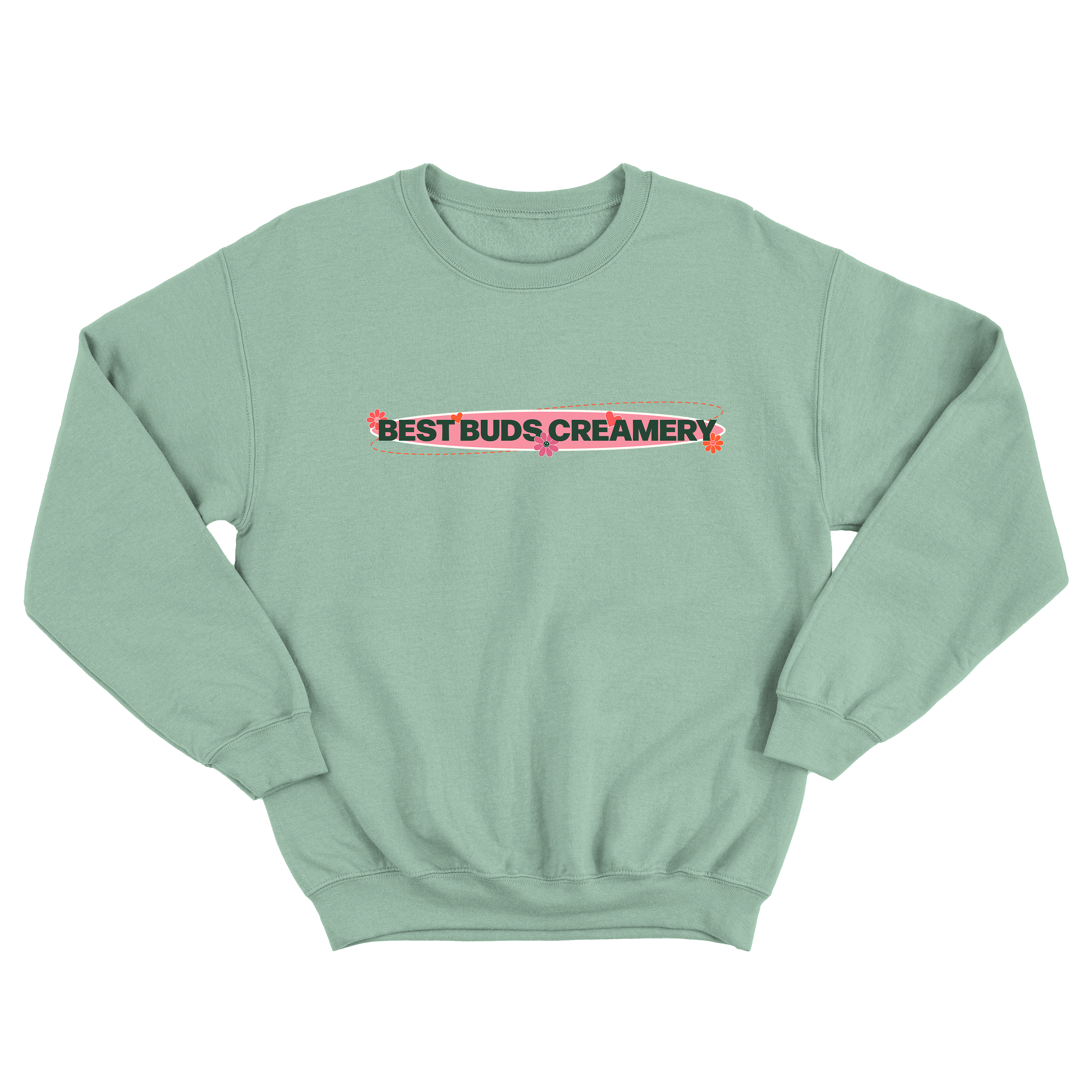 Vintage Best Buds Creamery Crewneck in Green (Front)