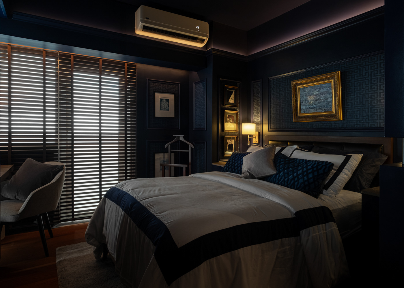 Designed by AI.RÉ, this dark and moody interior embodies sophistication, depth, and modern luxury. A masterful play of light and shadow, rich textures, and bold contrasts creates an atmosphere that is both dramatic and inviting. Every detail is thoughtfully curated to evoke a sense of mystery, refinement, and timeless elegance. Captured by Sections Architectural and Interior Photography, highlighting its immersive ambiance, tactile materiality, and striking design.