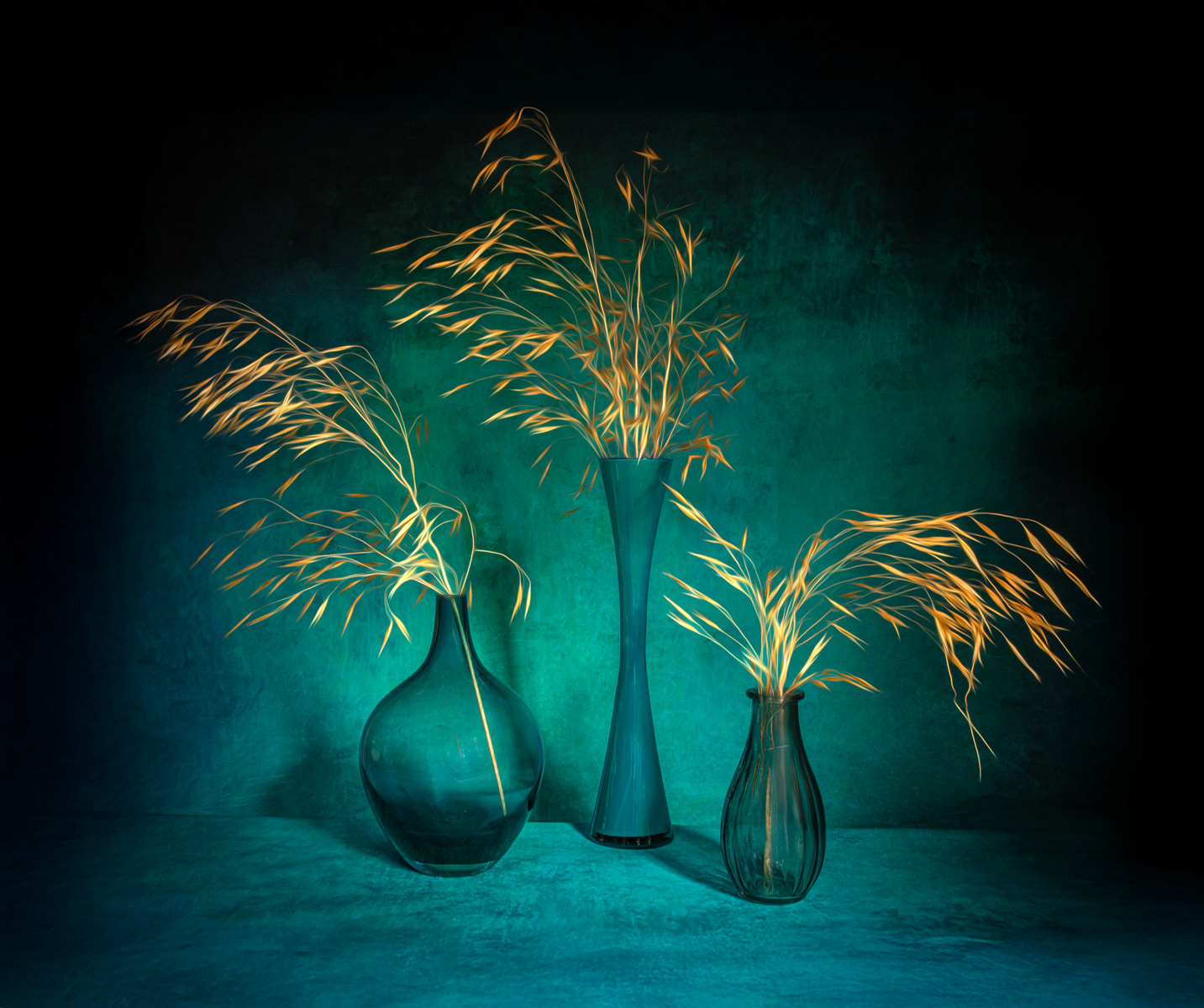 1. Blue Bottles & Grasses