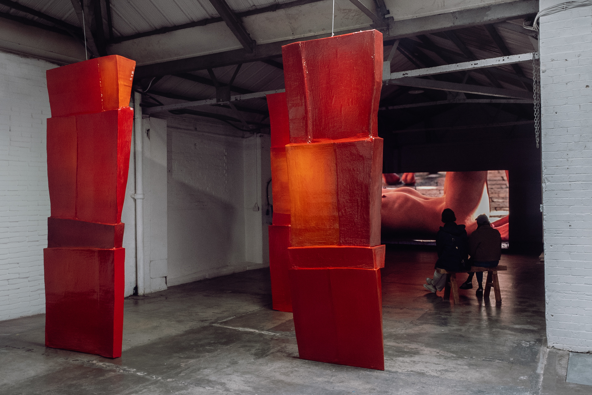 Installation shot - 'Untitled (Red walls)', 2024 (wooden frame, cardboard, acrylic, resin)