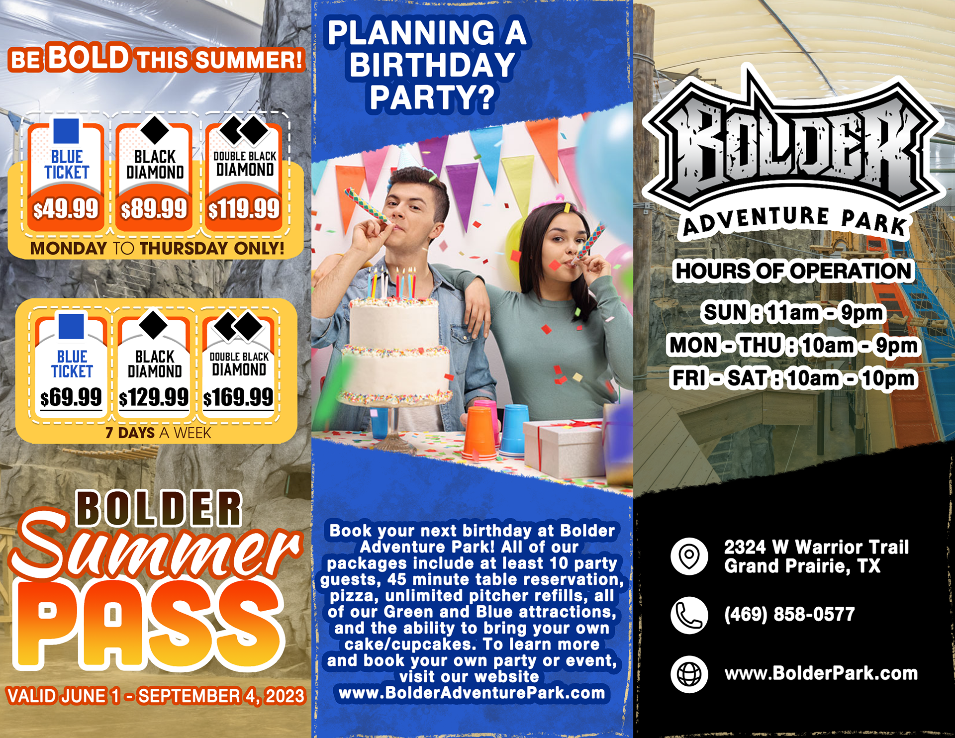 Please note: The Bolder Summer Pass design is not my own, I merely recreated that existing promotion in this format to be used on the brochure.