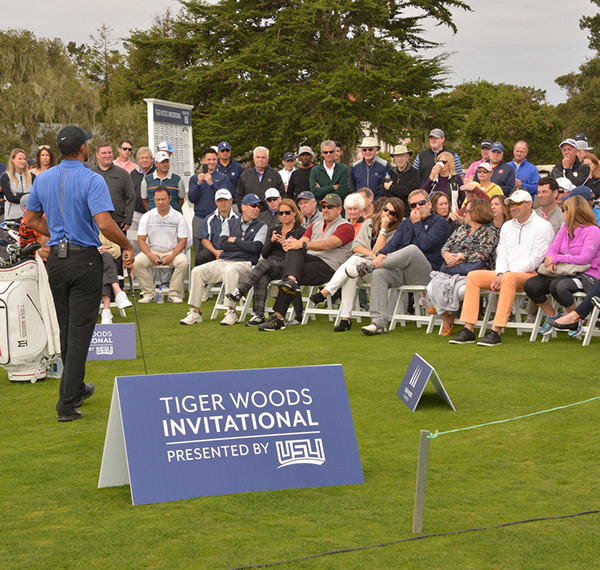 Medium-sized printed signage featuring the name of the event, Tiger Woods Invitational