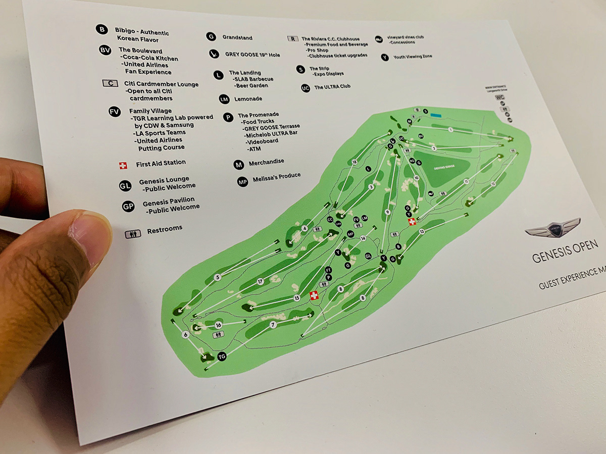 A printed map that guides viewers around the golf course.