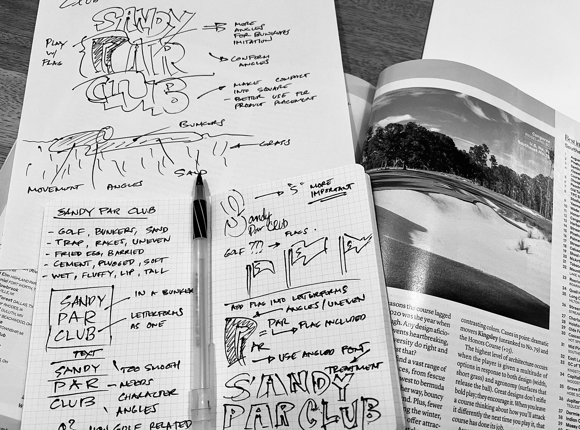 Research & Design of preliminary sketches for Sandy Par Club branding