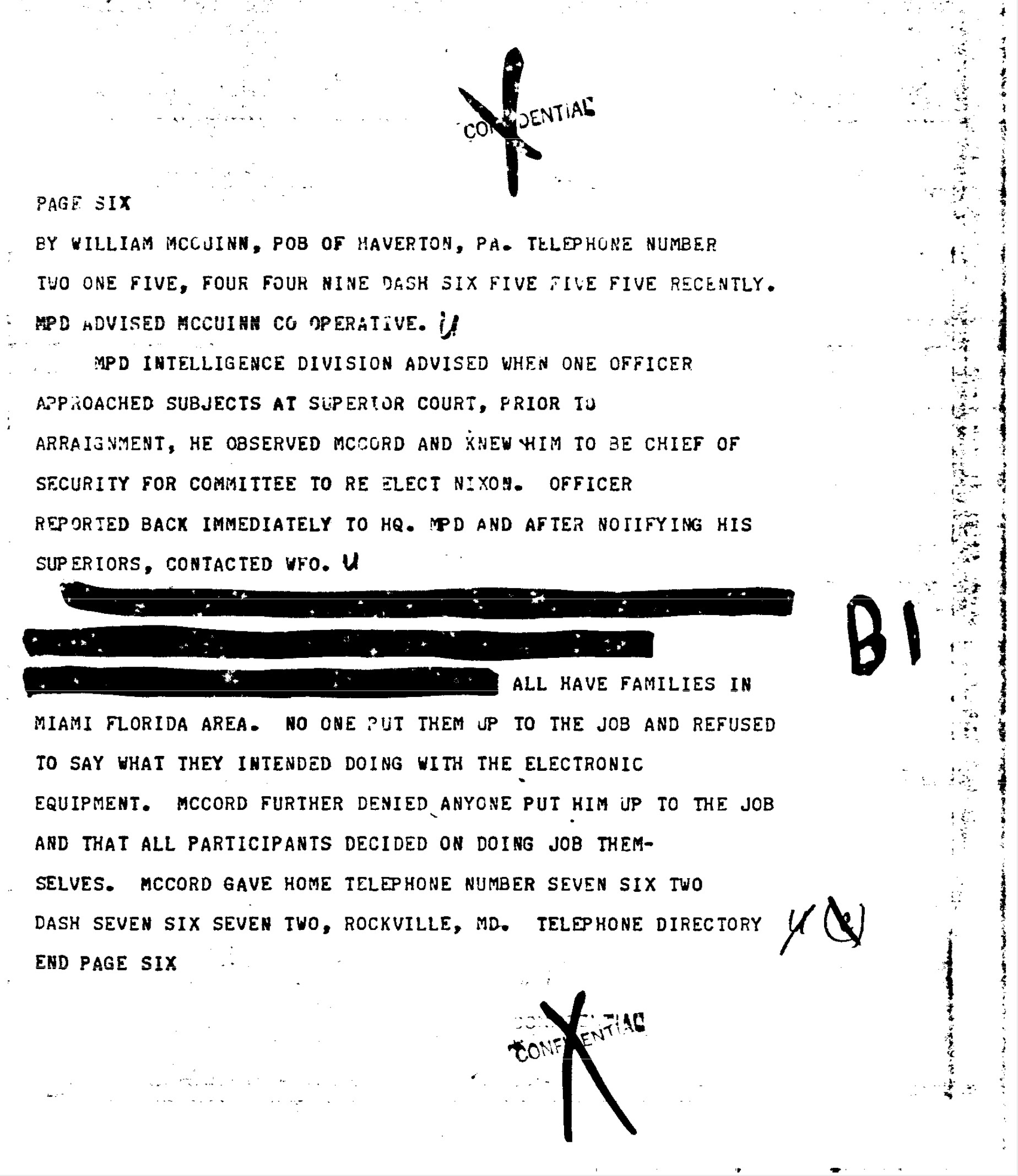 FBI report, 17 June 1972