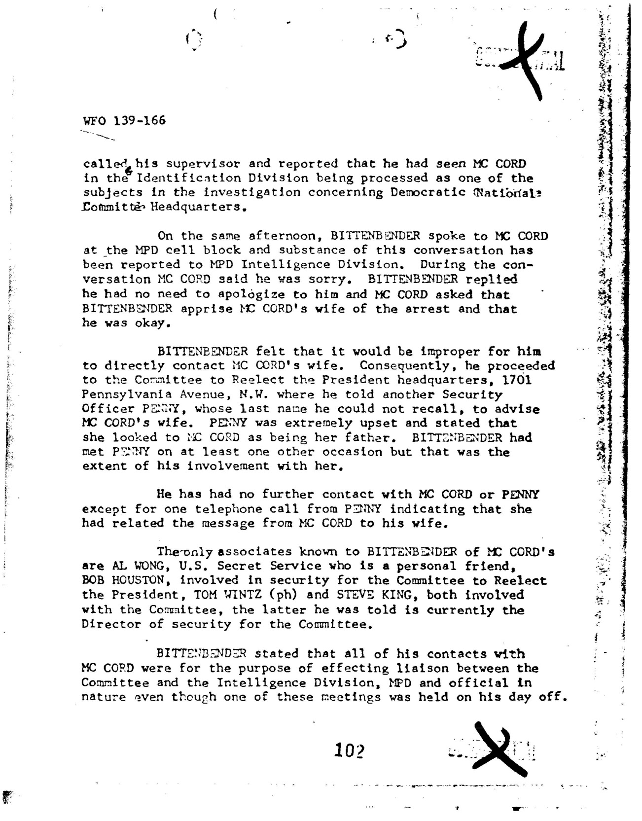 FBI summary of interview with Bittenbender, 17 July 1972