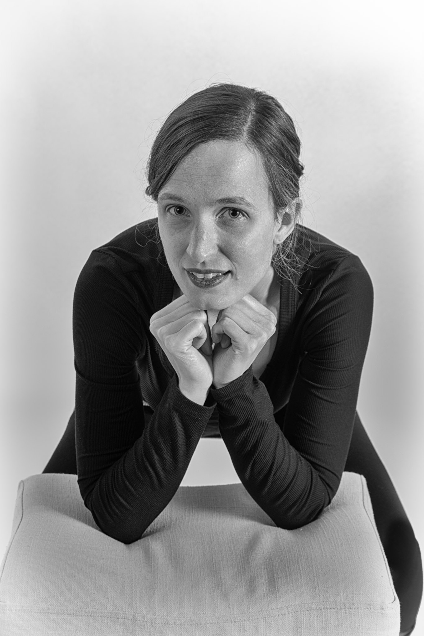 Black and Tan - Geometric (B&amp;W): Godox V1 front left w/ white umbrella, front right in 30x120 softbox. Godox AD200 behind white seamless backdrop.