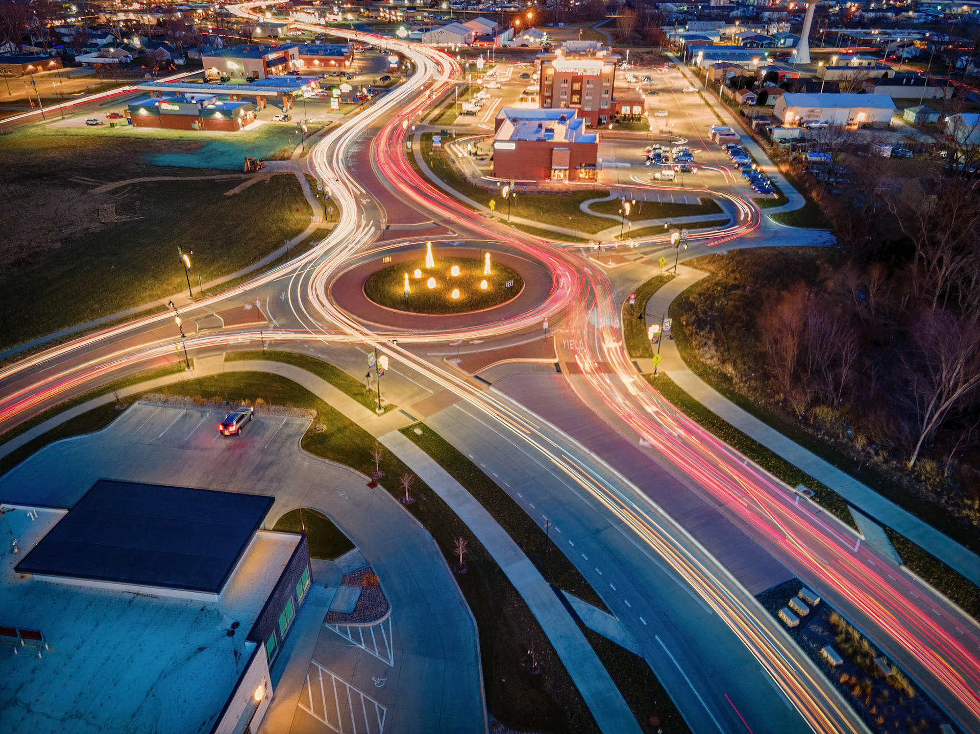Around and Around We Go: Practicing light trails from an aerial perspective.