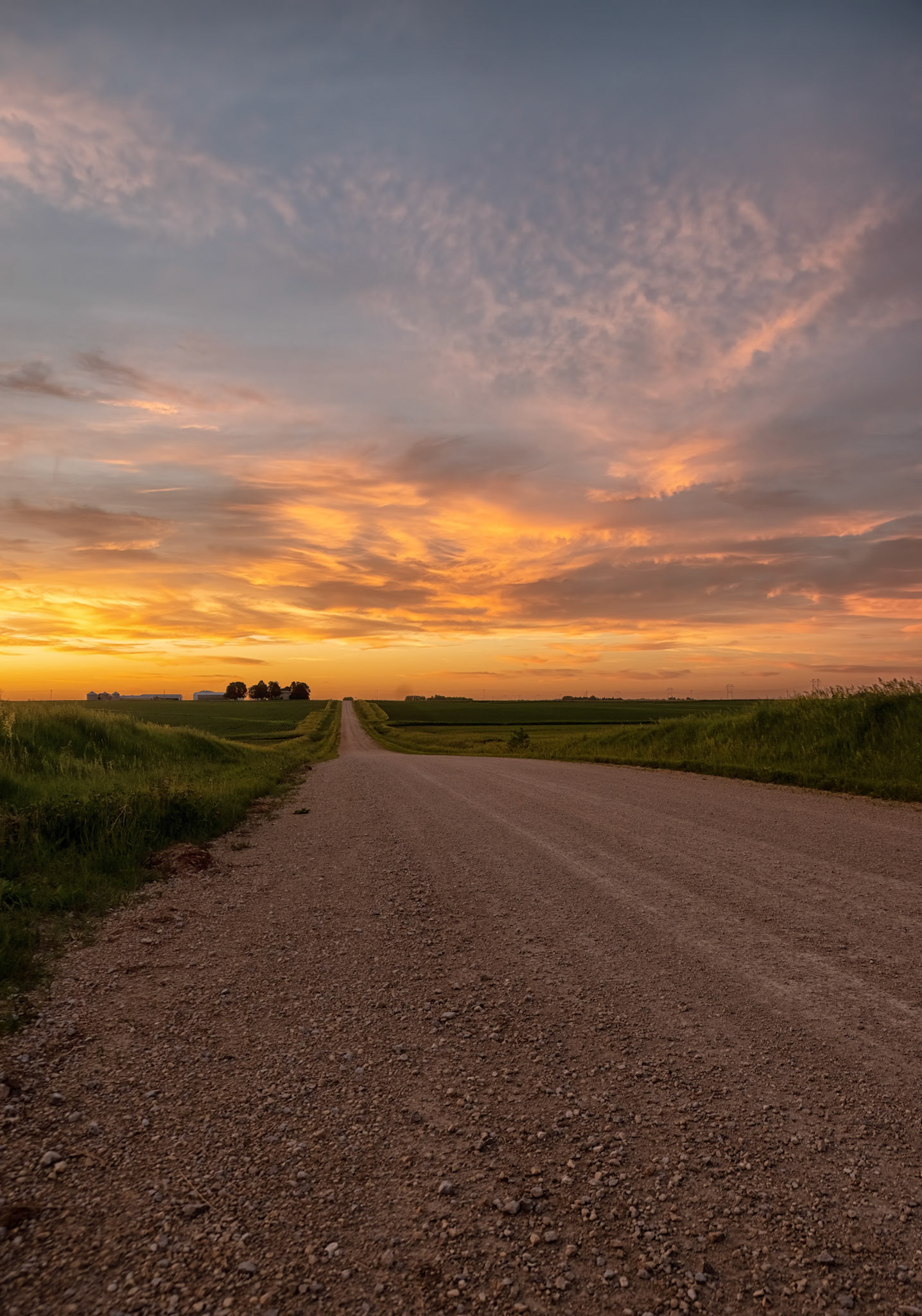 Country Roads: As the high level clouds moved in from Cristobal, I journeyed north to capture the last rays of sunlight over the fields of Linn County.