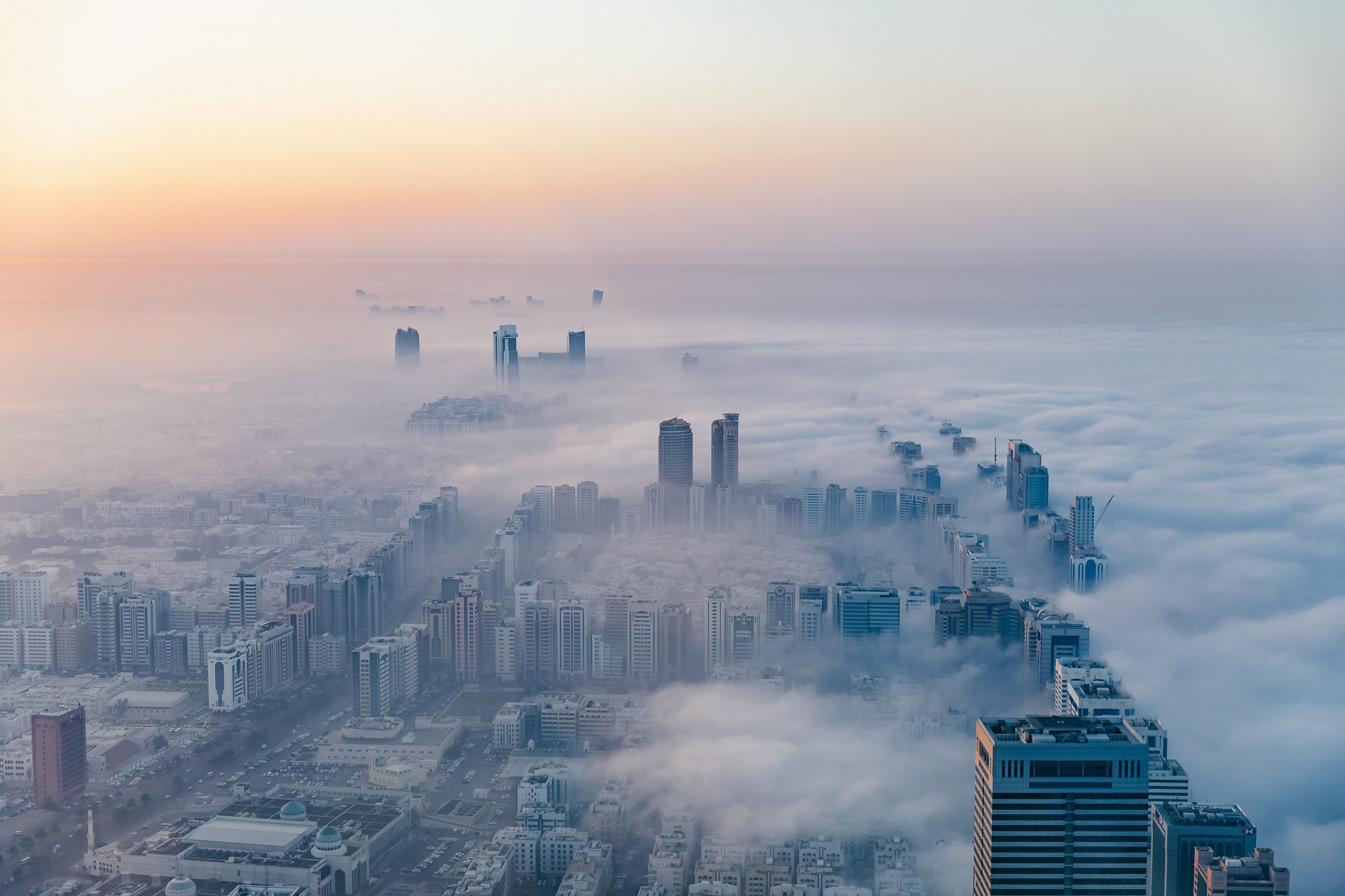 Sunrise on a foggy day in Abu Dhabi