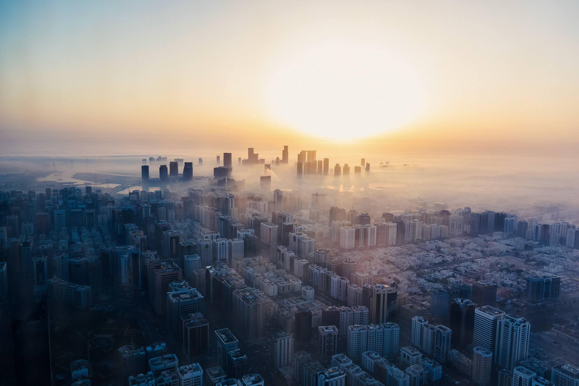 Sunrise on a foggy day in Abu Dhabi
