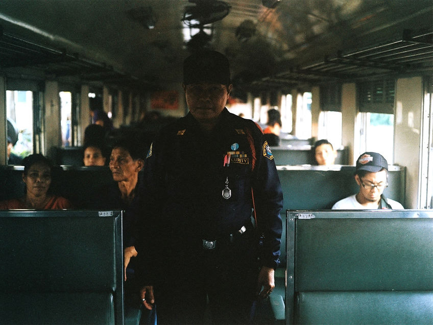 Travelling from Bangkok towards the famous "Bridge on the River Kwai". Leaving from Bangkok’s lesser known train station and stepping onto this old train, I felt immediately I was travelling into another realm with every mile towards Kanchanburi, the ticket collector a vision of the past and the rhythm of the train rattling around my head for hours after.