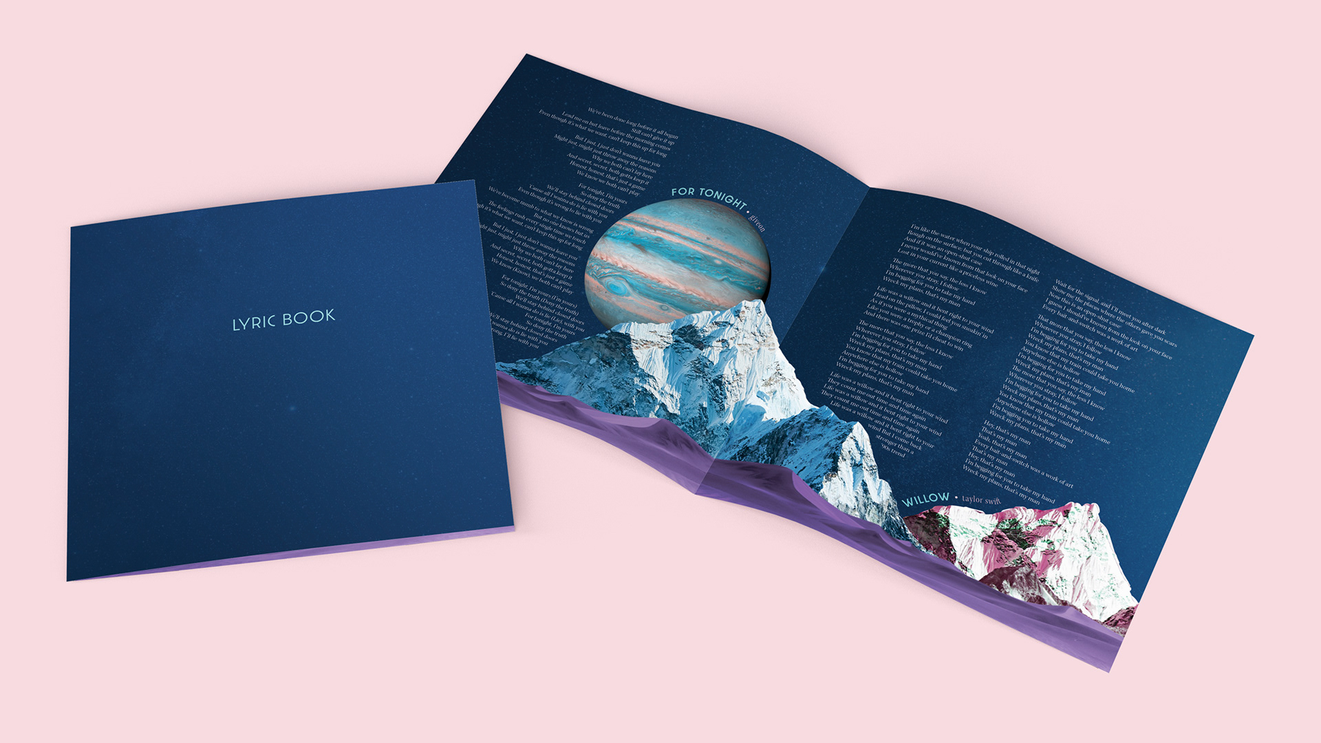 An open view of one of the pages of the lyric book. This shows a continuation of the visual style seen throughout the other products.