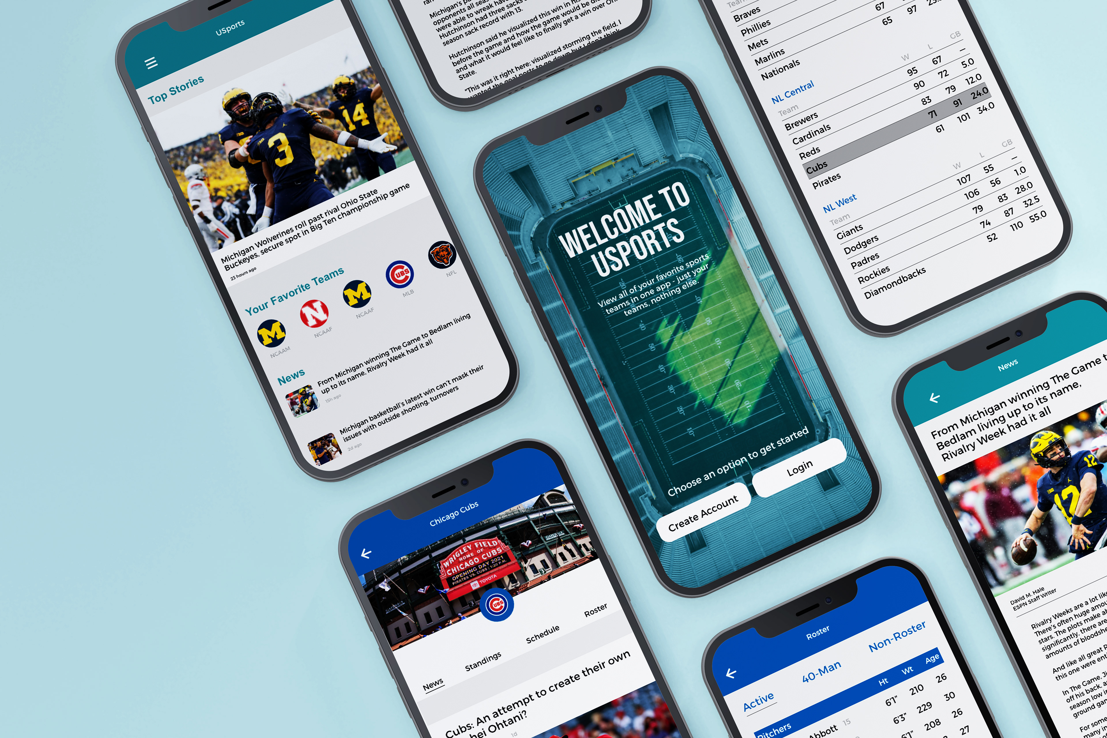 A layout showing different screens within the app.