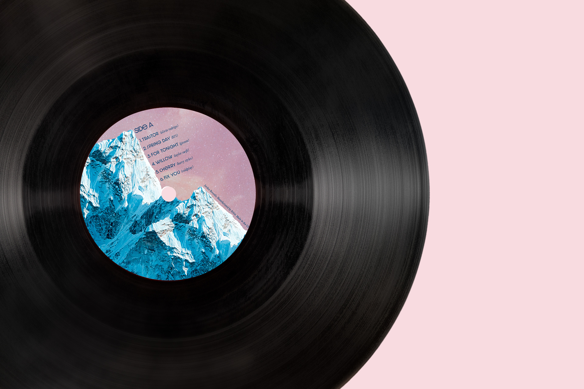 A closer view of side A of the vinyl record.