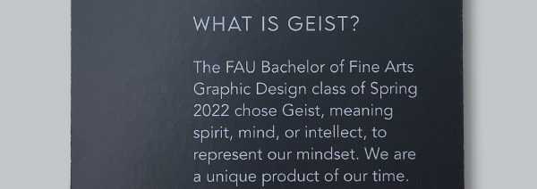 A view of the back of the invitation describing the meaning of Geist.