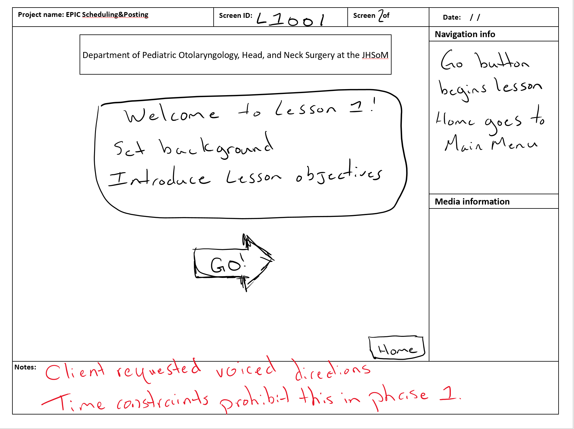 Client feedback in red on storyboards