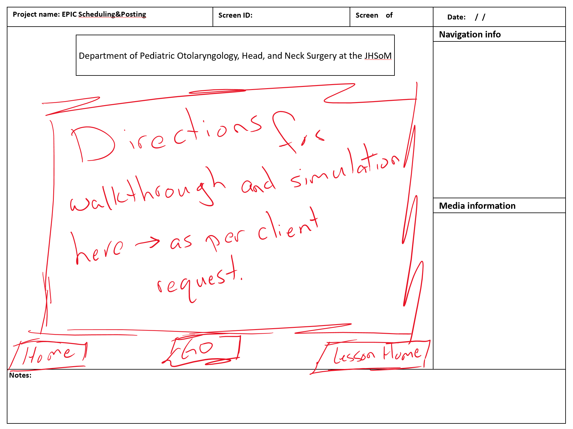 Client feedback in red on storyboards