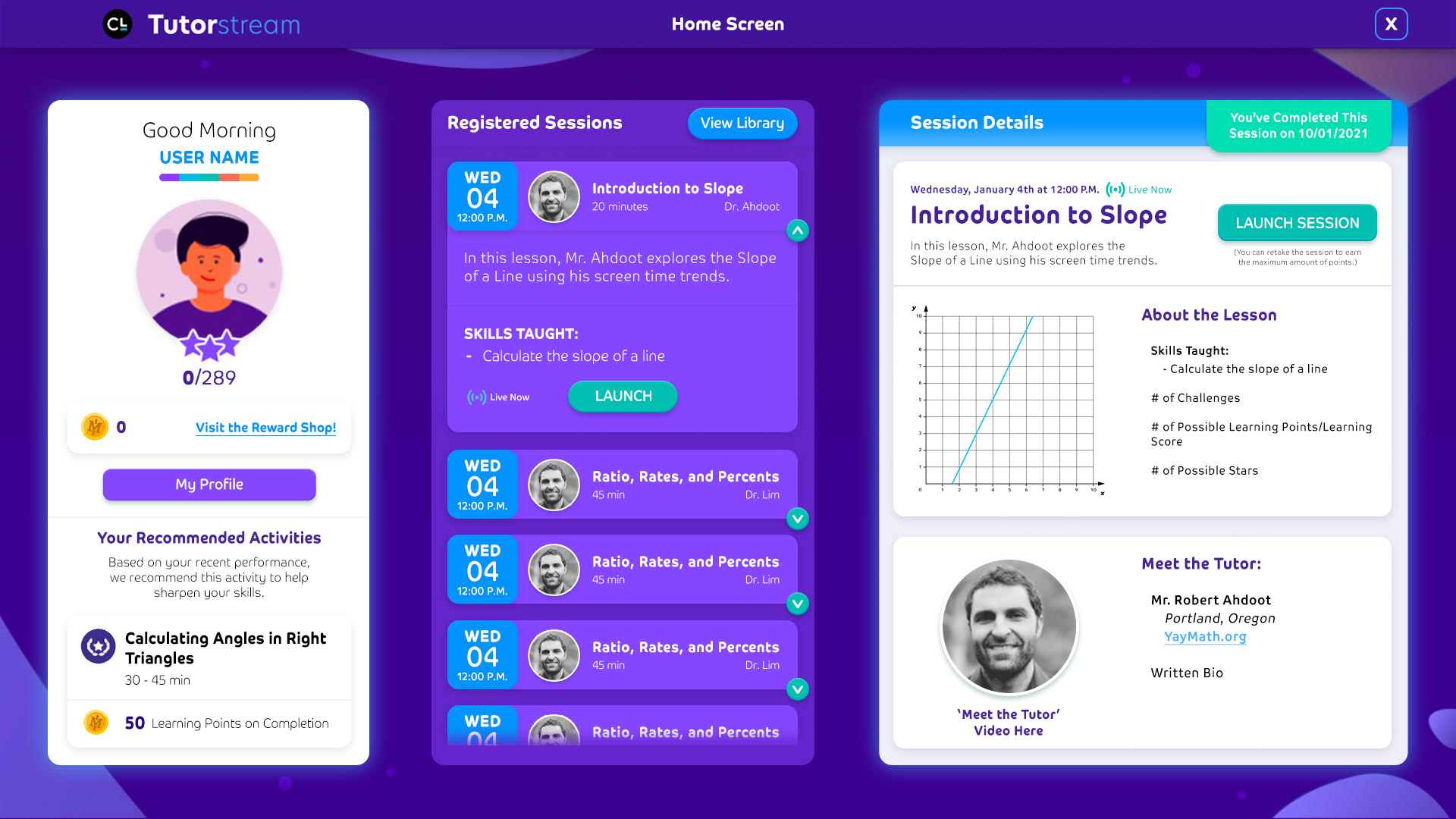 Home Dashboard Mockup | Carnegie Learning