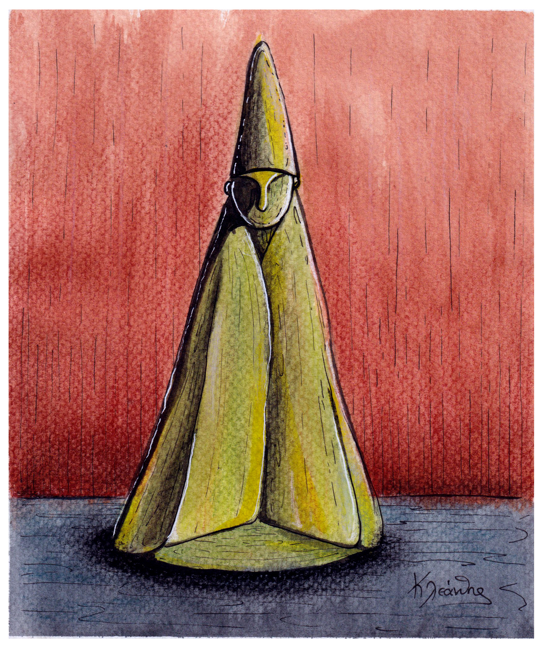 "Priest" - Dry pastel, Ink and Watercolors, 2020