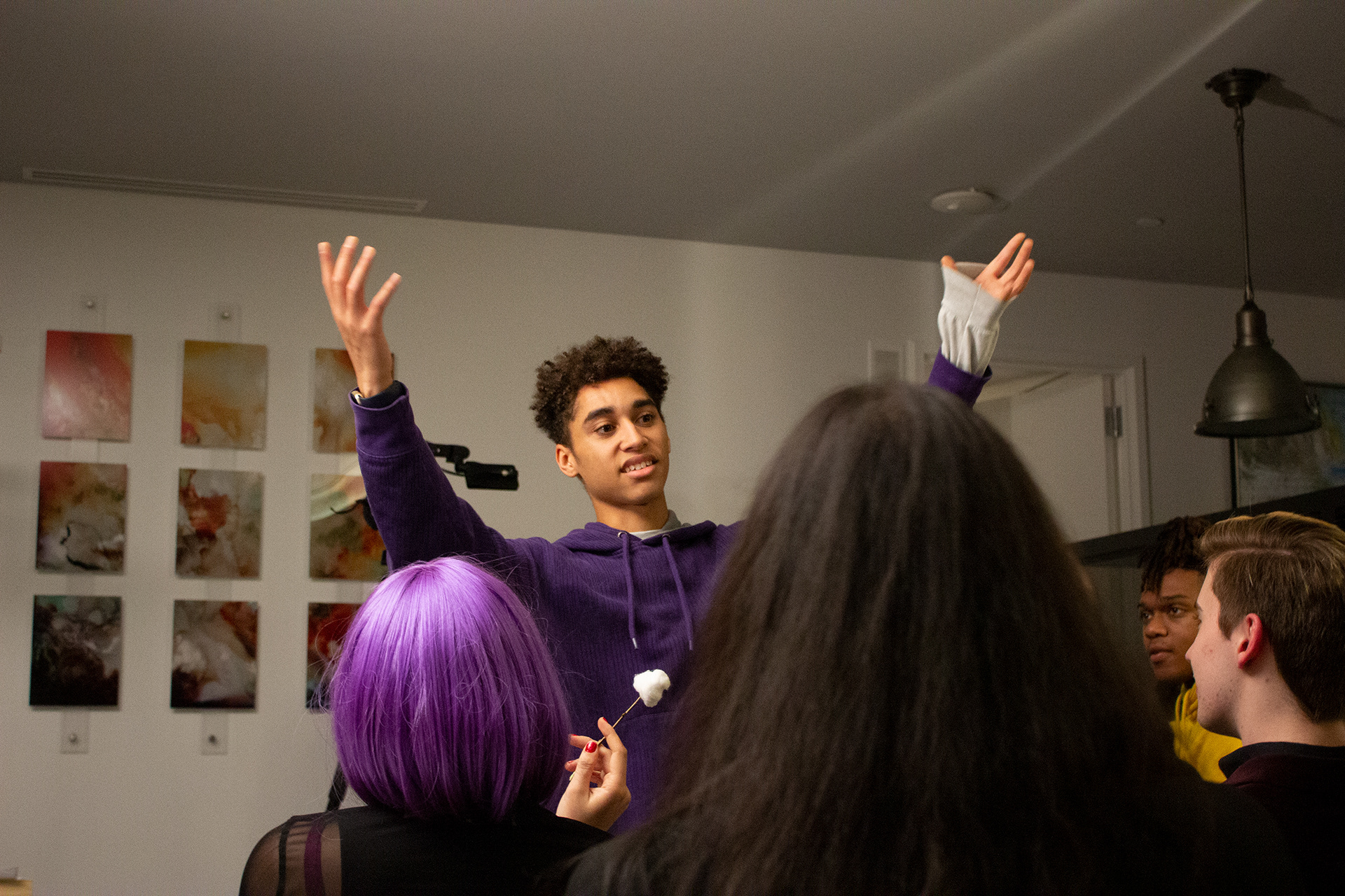 Here, I'm giving context to the large cast of extras assembled for the party scene