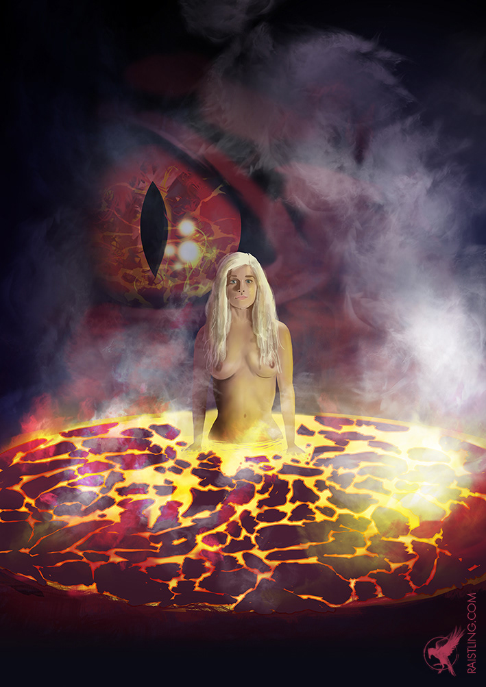 Daenerys Volcano: Creation of an illustration on the theme "Game of thrones", for the Café Salé forum (2013) - Technique: Speed ​​painting