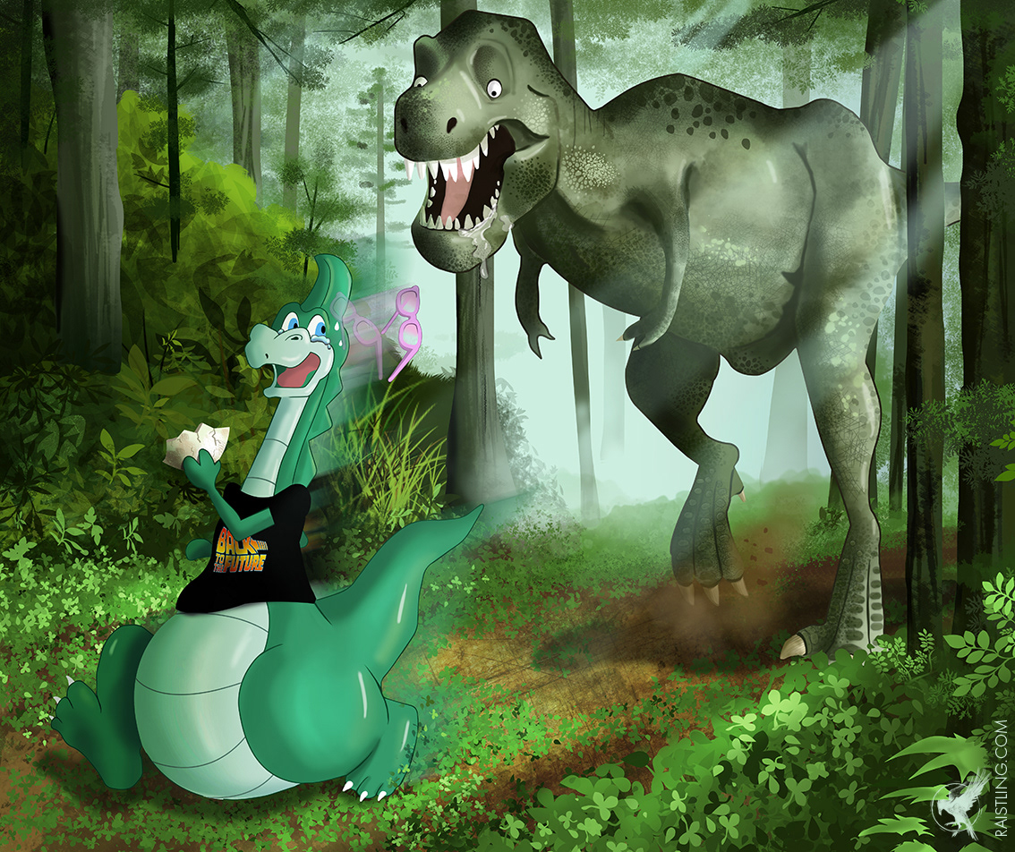 Denver Back to the Future:  Creating an illustration on the theme "Dinosaur", for the Café Salé forum (2013) - I had fun parodying the anime drawing Denver the last dinosaur. Technique: Digital painting