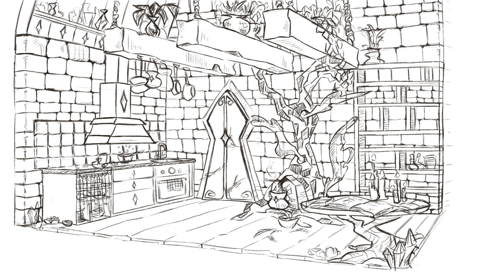 Witch's kitchen - Set dressing line