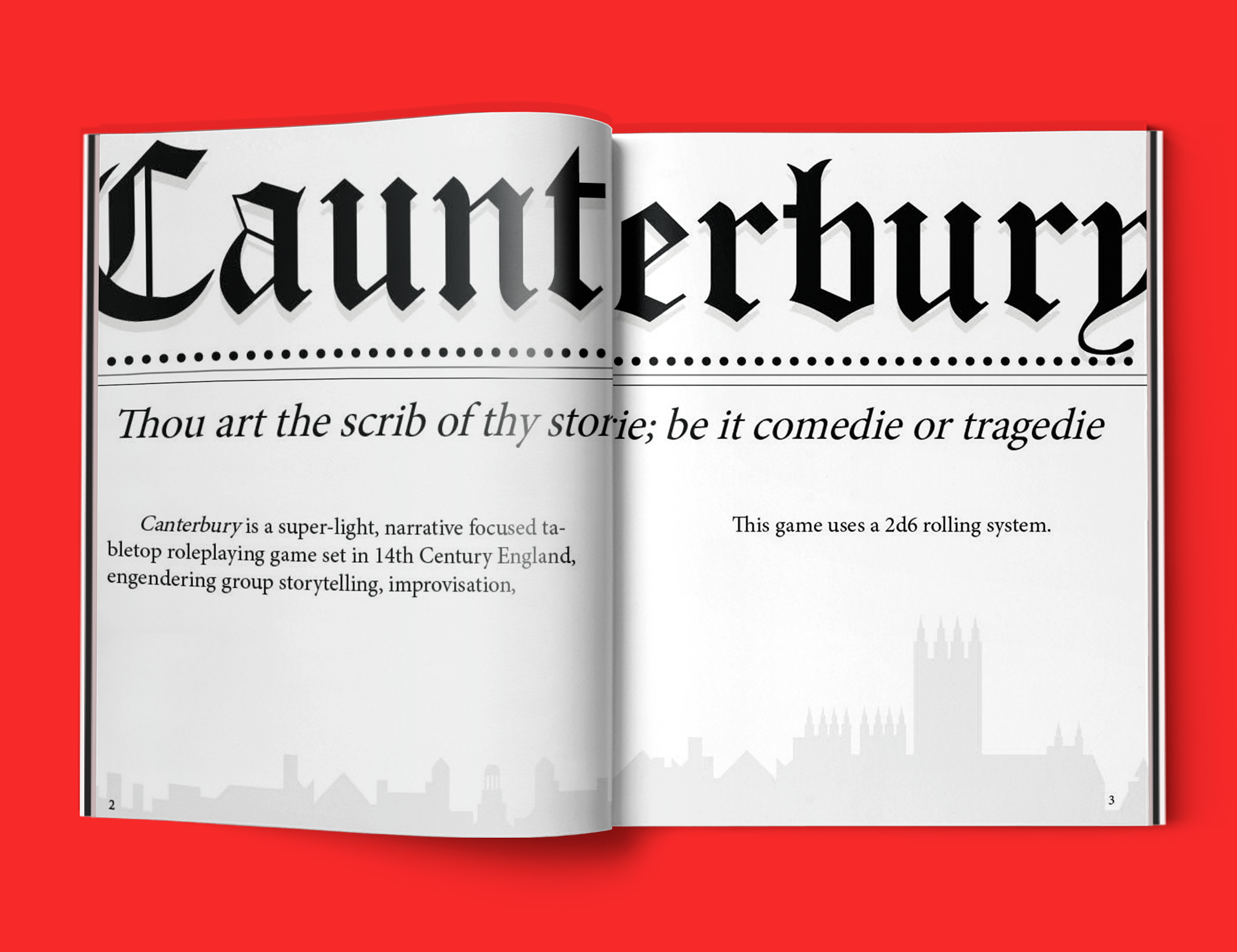 Opening spread for Caunterbury: TTRPG