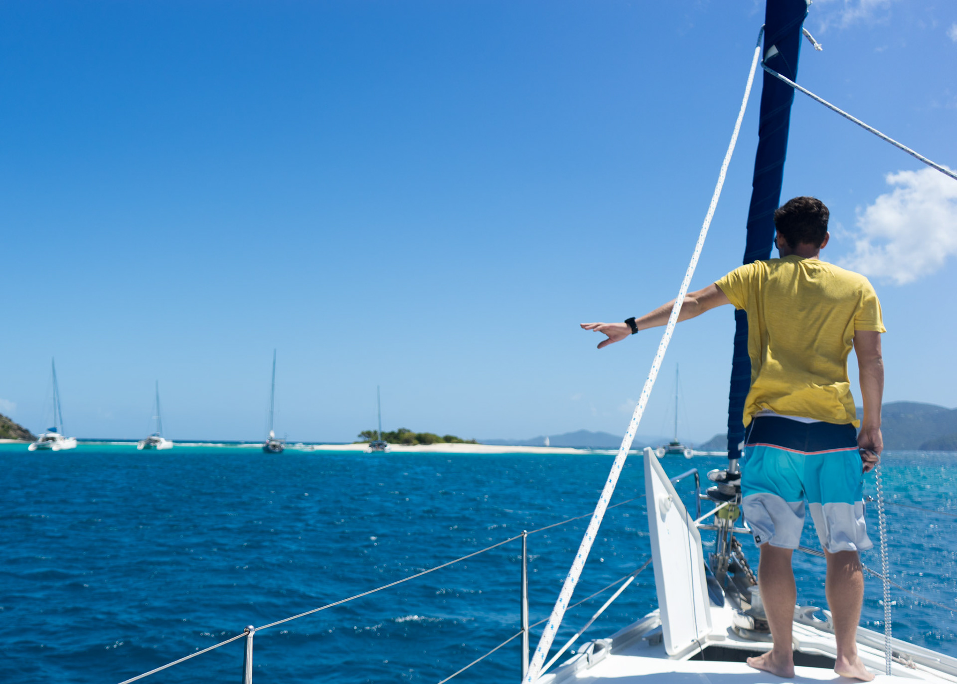Preparing to drop anchor in Little Sand Spit, BVI