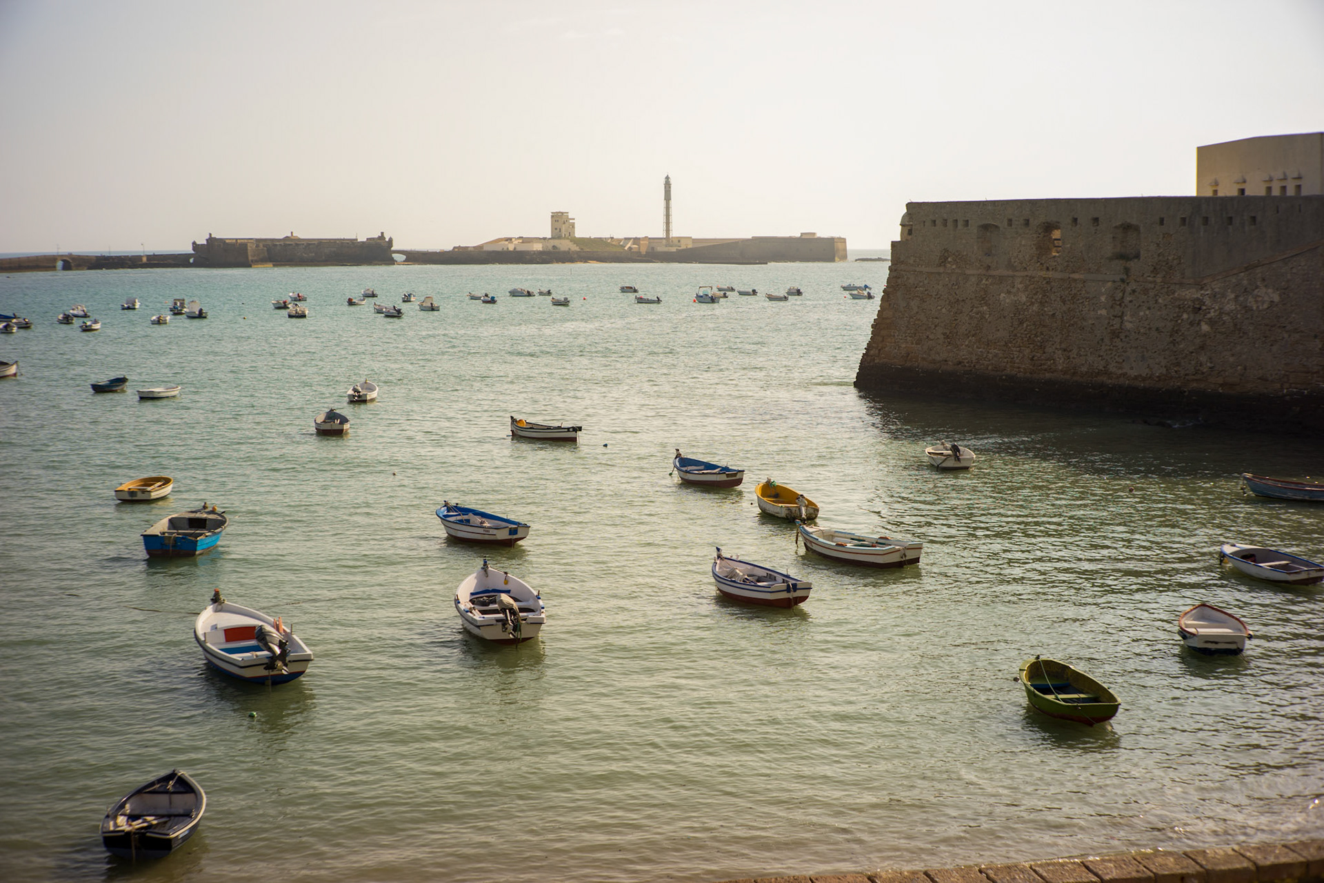 Some colourful wooden boats in Cadiz