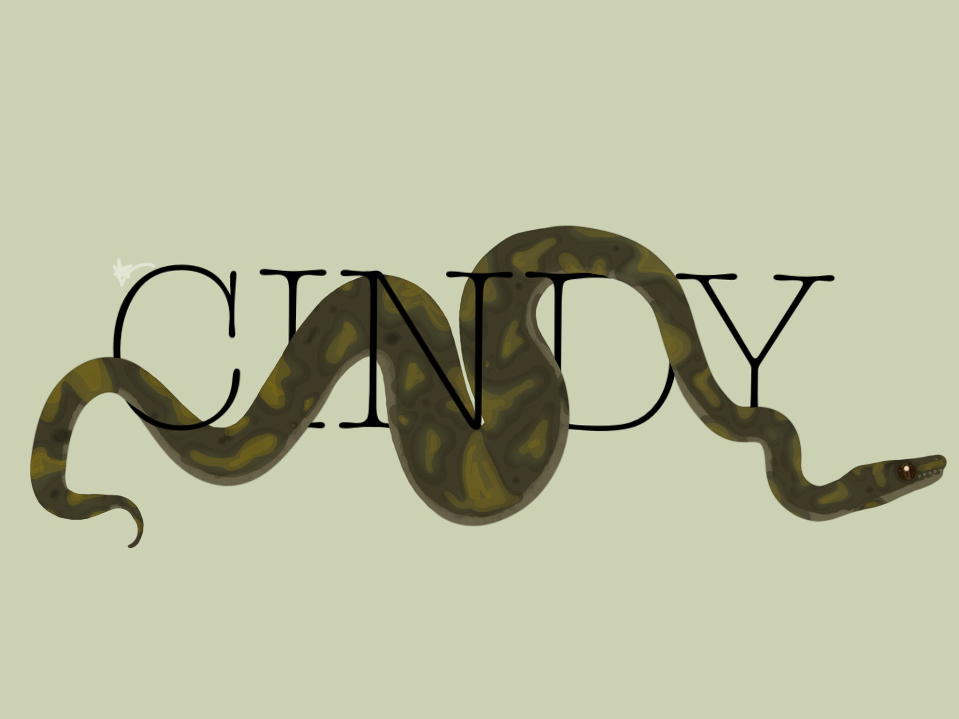 The name of my pet snake "Cindy" with Cindy herself slithering through!