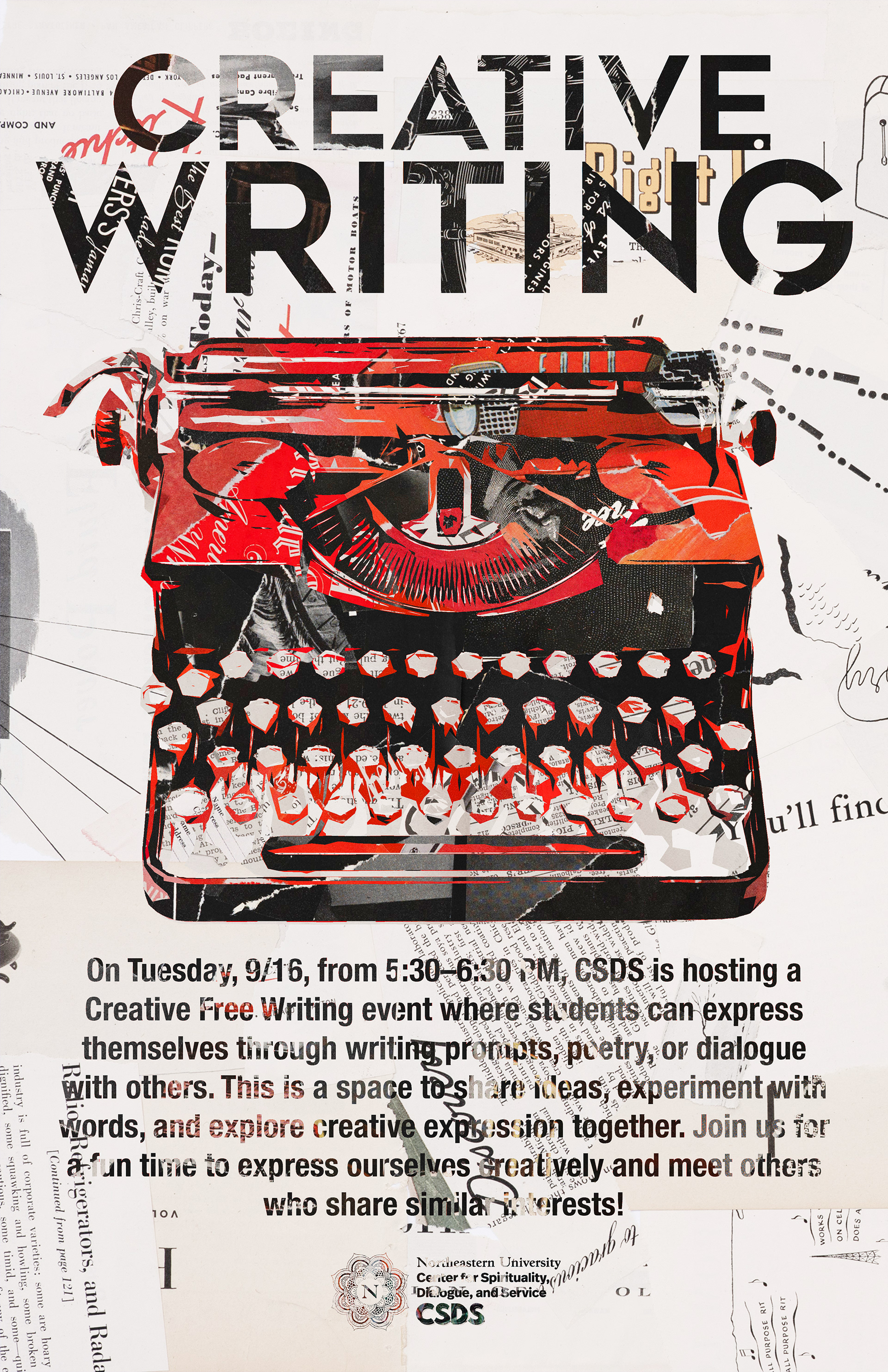 Instagram Story designed to promote a Northeastern CSDS Creative Writing event