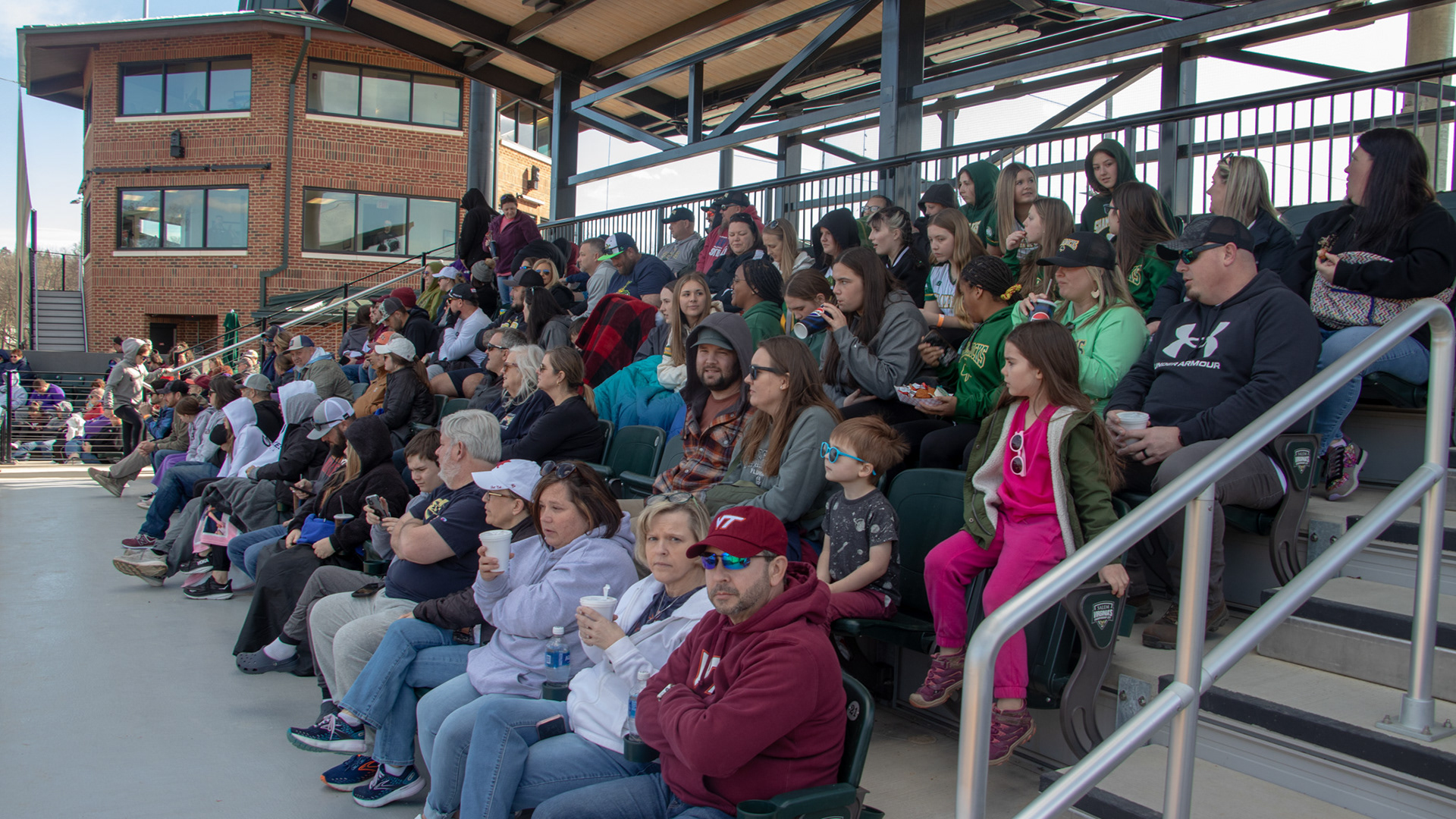 SALEM, Va., March 1, 2025 — Fans: Attendees pack the bleachers at the Moyer Sports Complex to watch James Madison take on Penn State. Photo: Sam Mostow