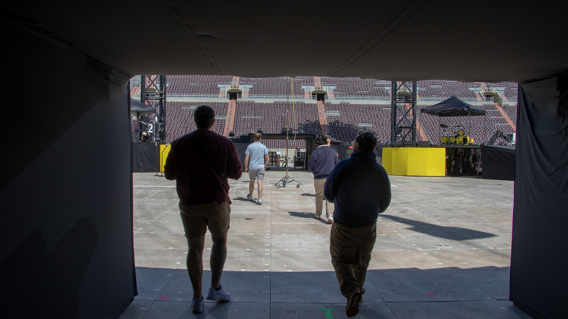 BLACKSBURG, Va., — May 6, 2025 — Entrance: The entrance to Metallica’s snake pit, which requires patrons to enter underneath the stage. Photo: Sam Mostow