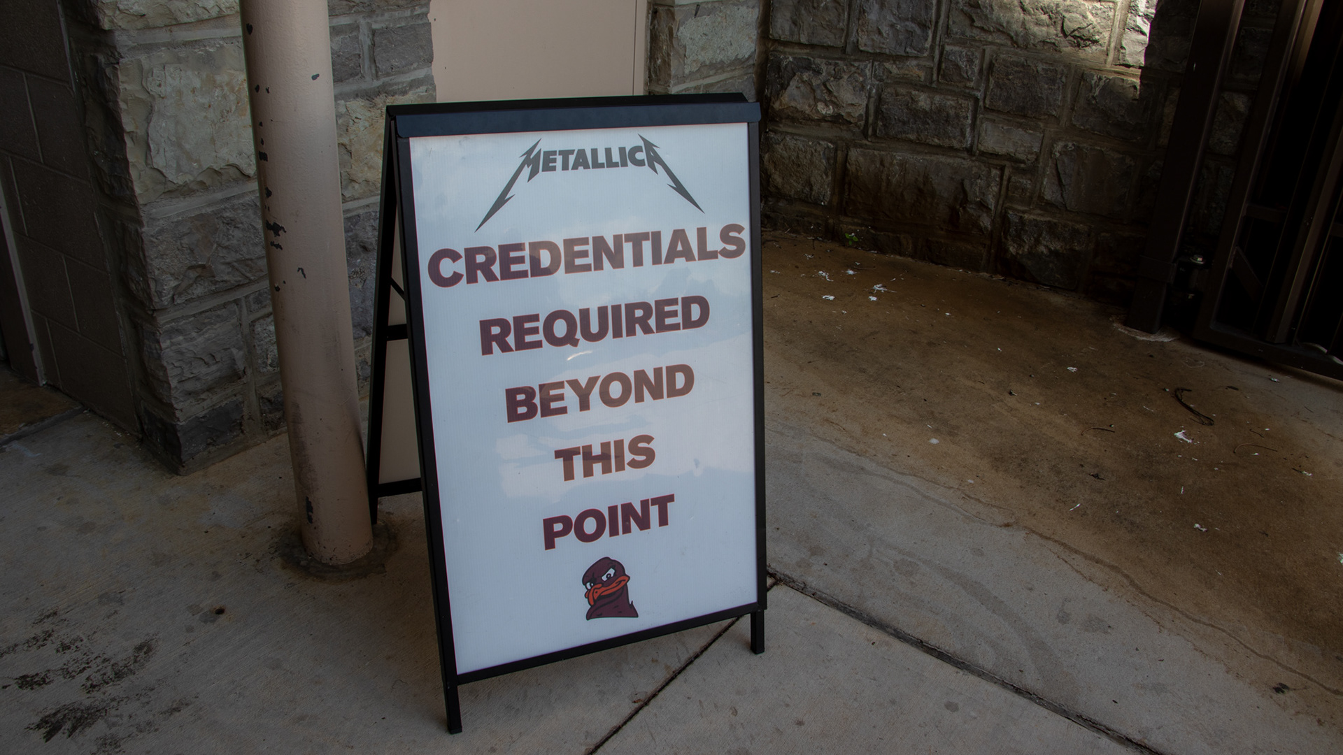 BLACKSBURG, Va., — May 6, 2025 — Message: A sign notifies patrons that only those with access are allowed near the stage. Photo: Sam Mostow