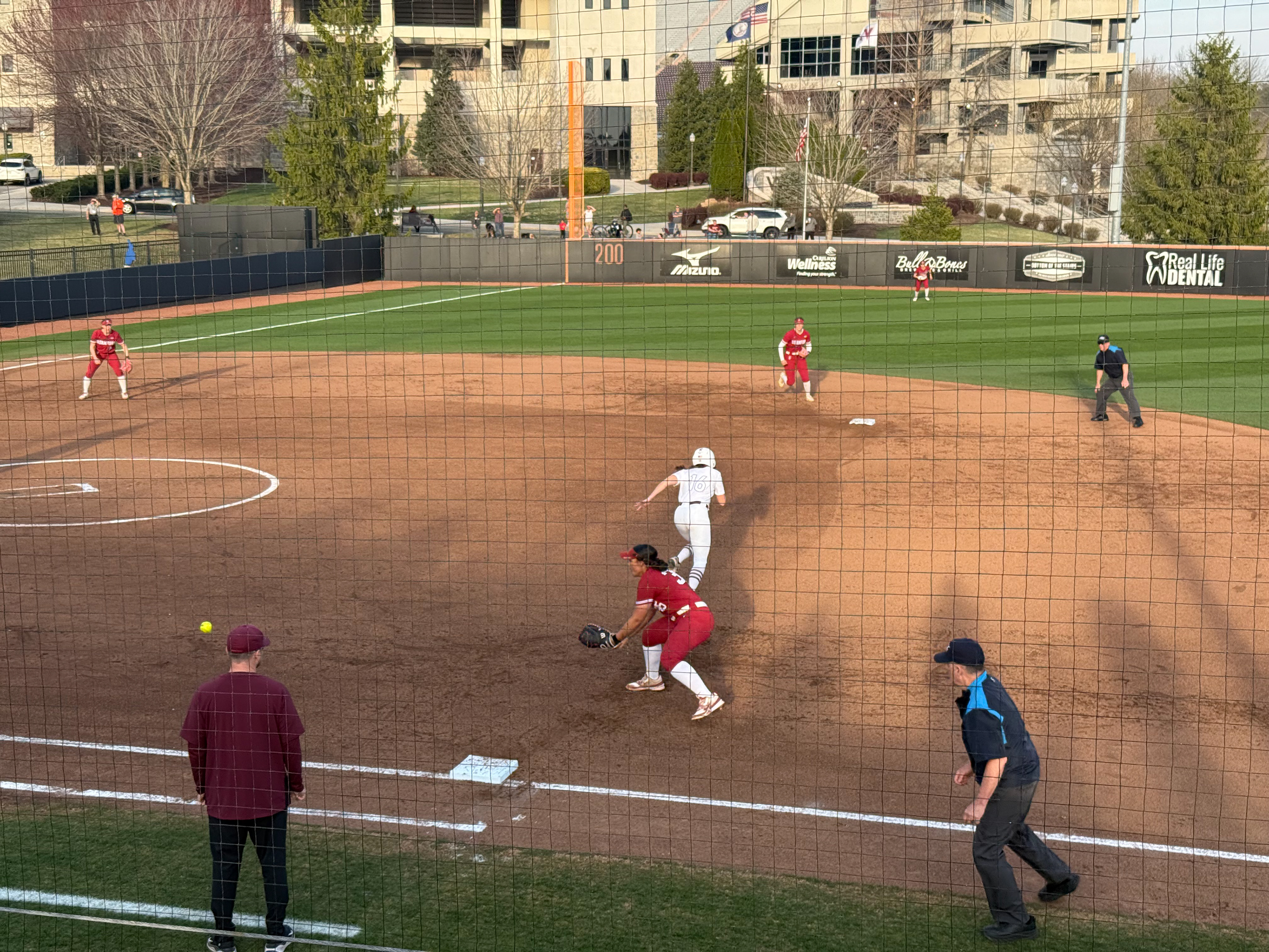 BLACKSBURG, Va., March 28 – Chasing Bases: Jordan Lynch sprints to second base while Stanford fielded a ground ball. Photo: Robert Bateman